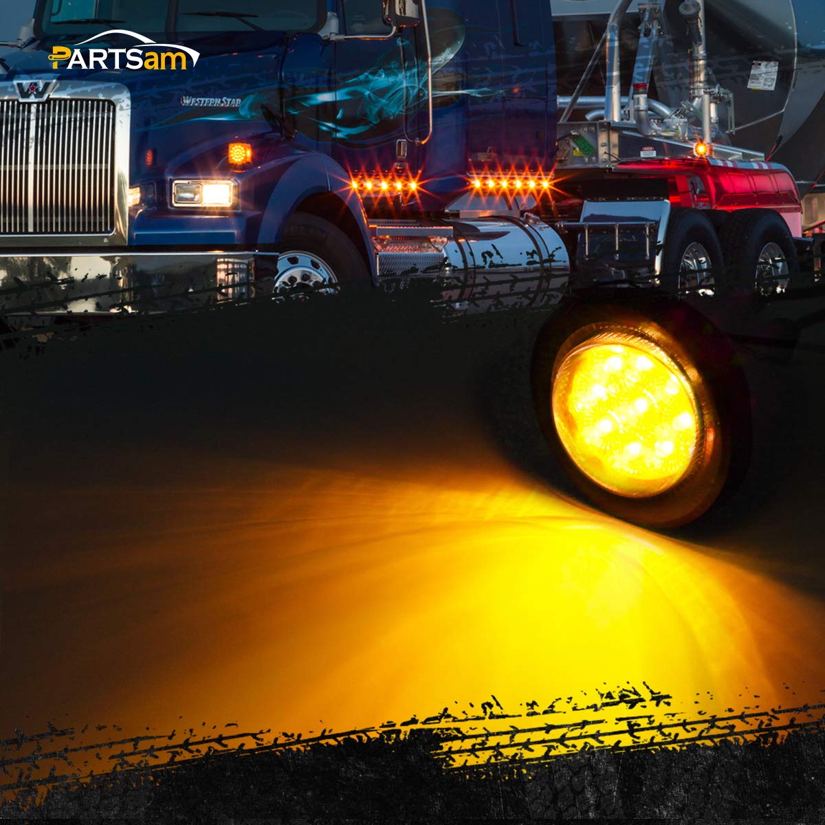 Partsam 2Pcs 2 Inch Round Truck Trailer Led Side Marker Clearance Light Amber 9 Diodes With Reflectors Sealed Waterproof 12V 2 I