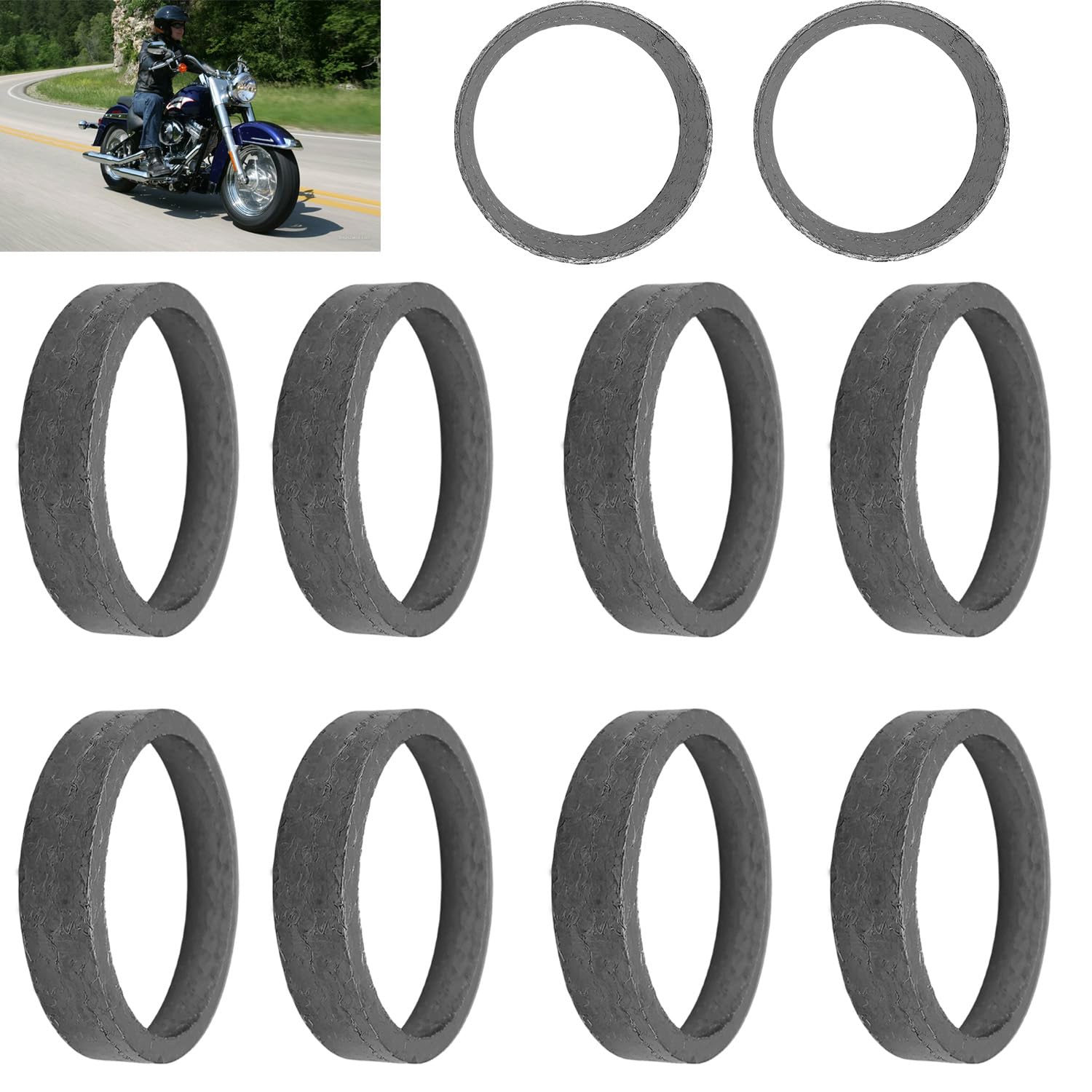 Biglknm 10Pcs Graphite Steel Mesh Tapered Port Gaskets For 1984-Later Most Bikes Touring Sportster Dyna Softail Evo