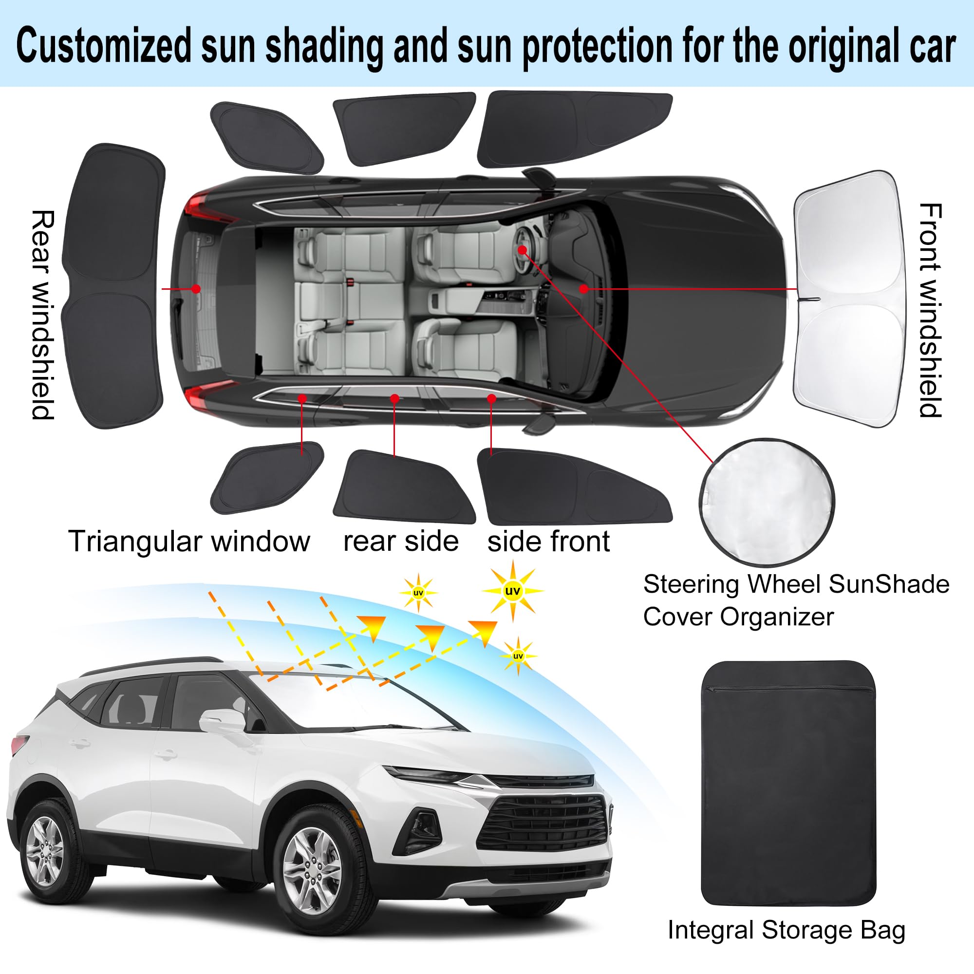 Tinglu Window Shades For Chevrolet/Chevy Blazer 2019-2024 Accessories Side Full Windows Rear Triangular Windshield Sun Shade Sun