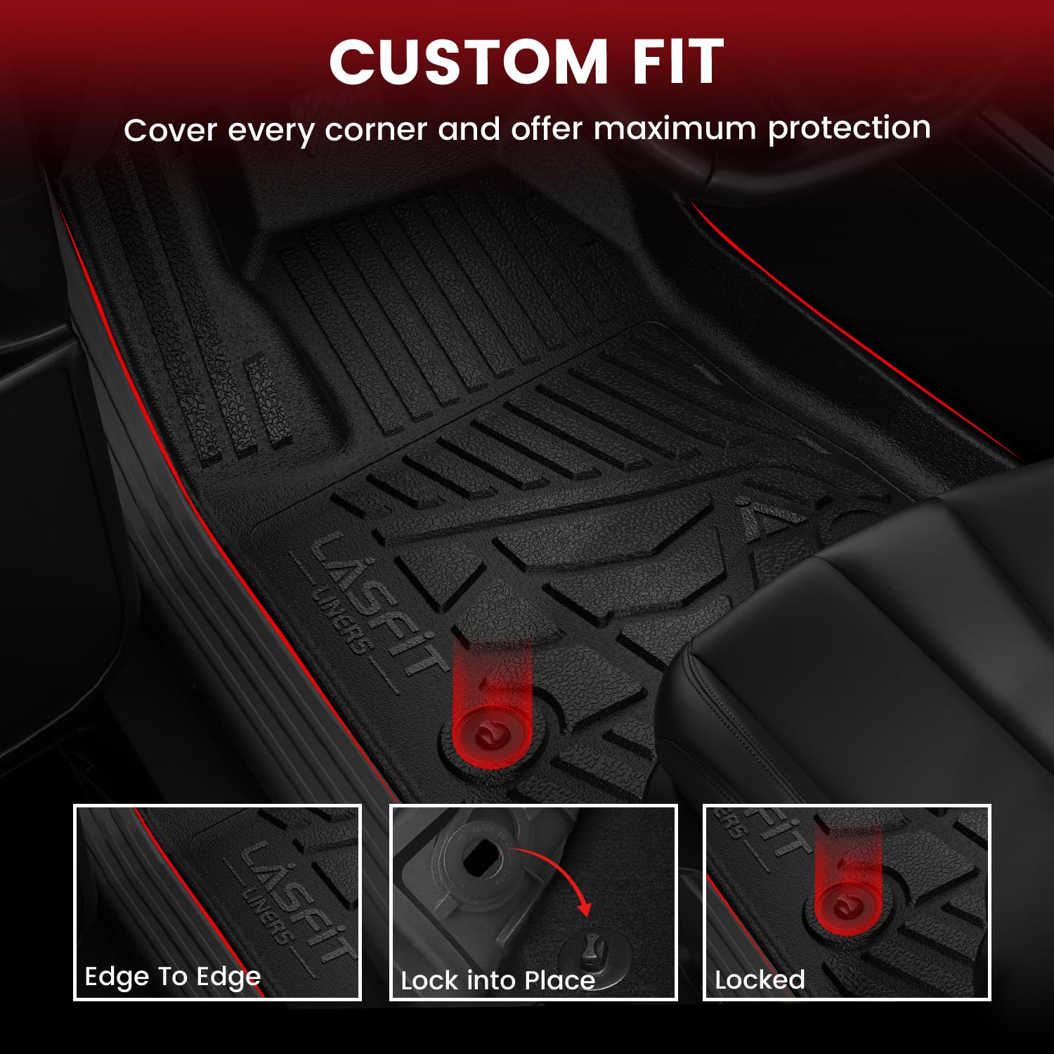 Lasfit Floor Mats For Chevrolet Chevy Colorado/Gmc Canyon Crew Cab 2023 2024 2025 (Fit Carpet Floor), All Weather Tpe Custom Fit