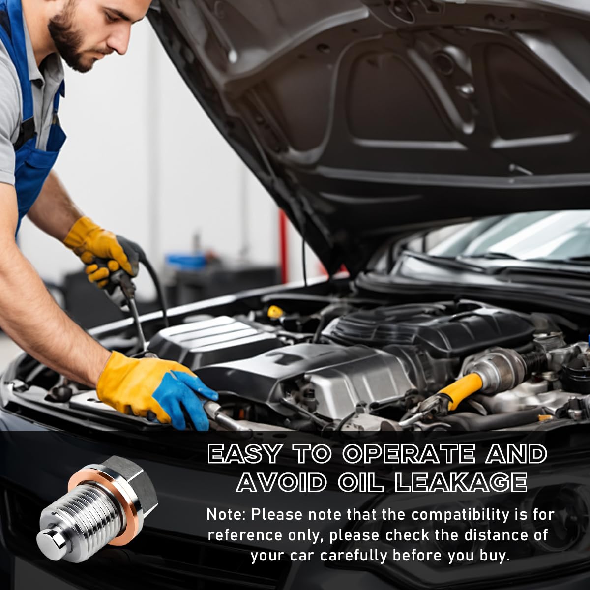 Dickno M16  1.5 Magnetic Oil Drain Plug, Aluminum Stainless Steel Sump Drain Nut Bolt with 5 Copper Crush Washer, Universal Leak