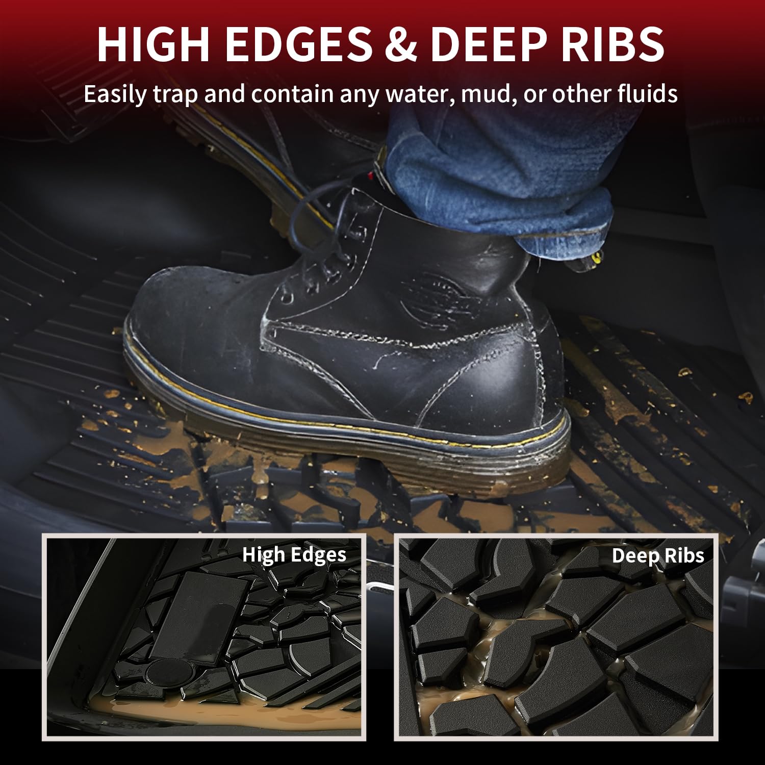 Lasfit Floor Mats For Tpe All Weather Car Liners,Custom Fit 1St & 2Nd Row Floor Liners, Black (Grand Cherokee 2016-2021 Floor Ma