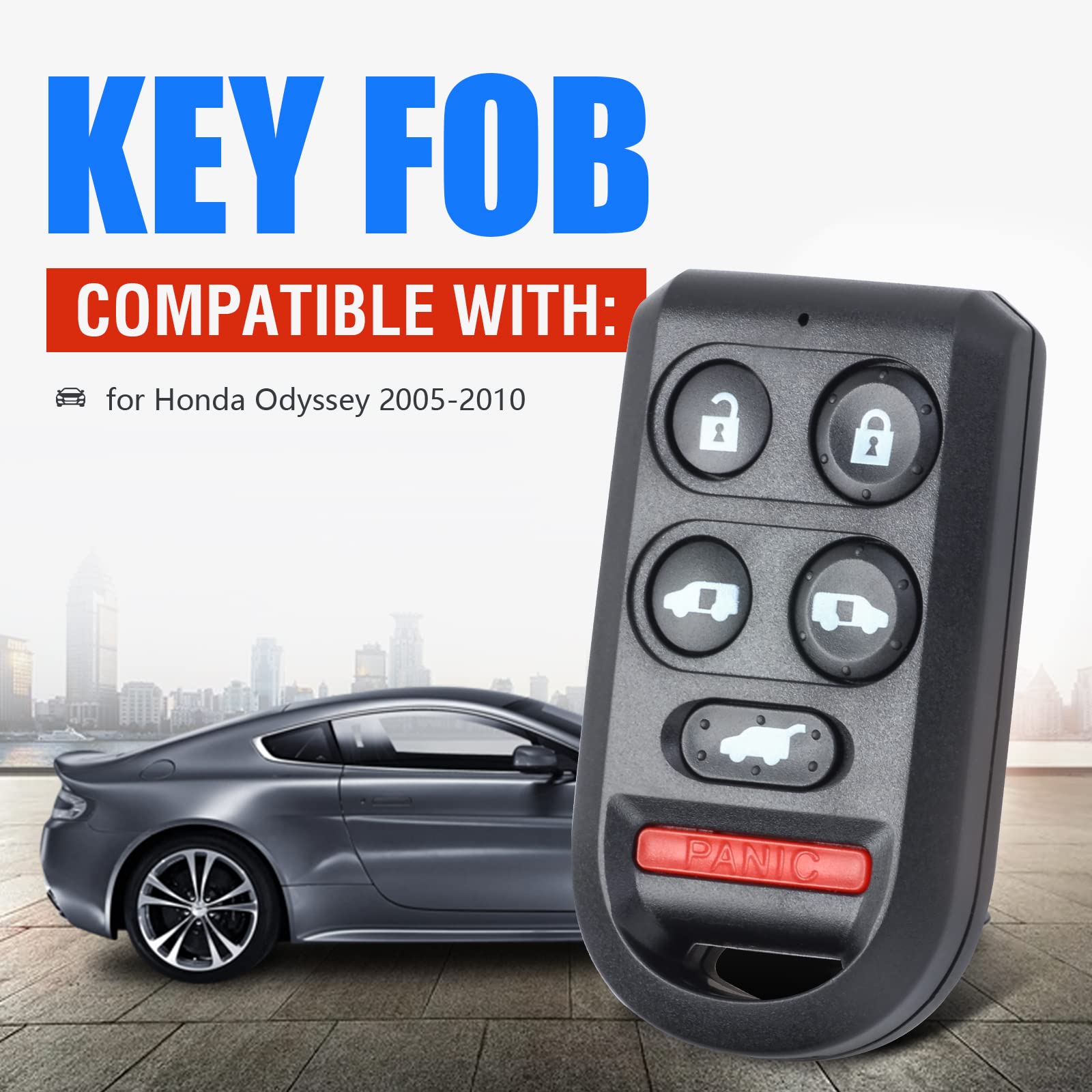 Keymall 6 Buttons Car Key Fob Keyless Entry Remote Control For Honda Odyssey 2005 2006 2007 2008 2009 2010 (Fcc Id:Oucg8D-399H-A P/N:72147-Shj-A61)