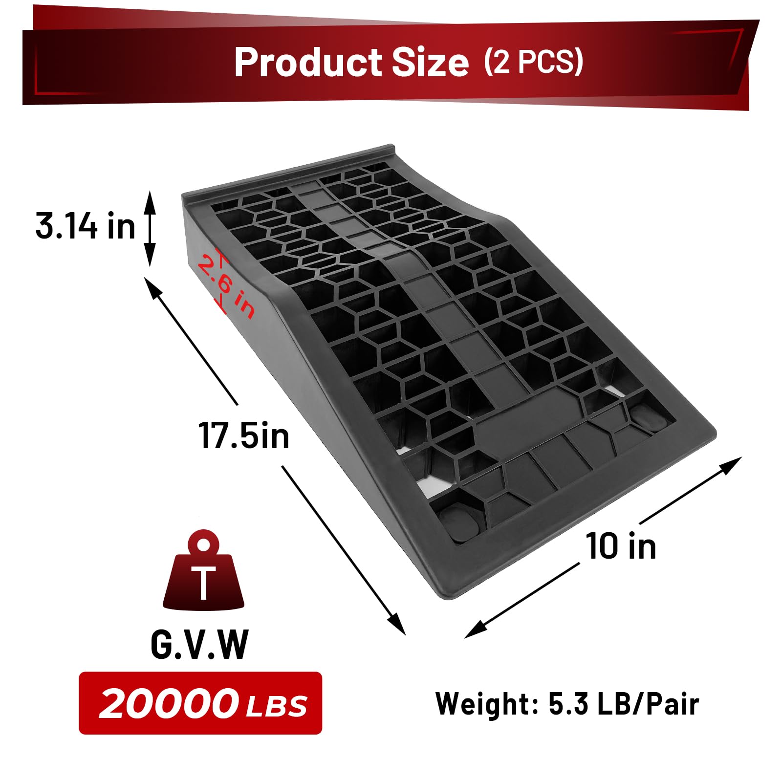 ROBLOCK Car Ramps - Heavy Duty Plastic Ramps for Low Profile Cars, 17.5"x10"x3.14", 2 Pack (Model RBTS265)