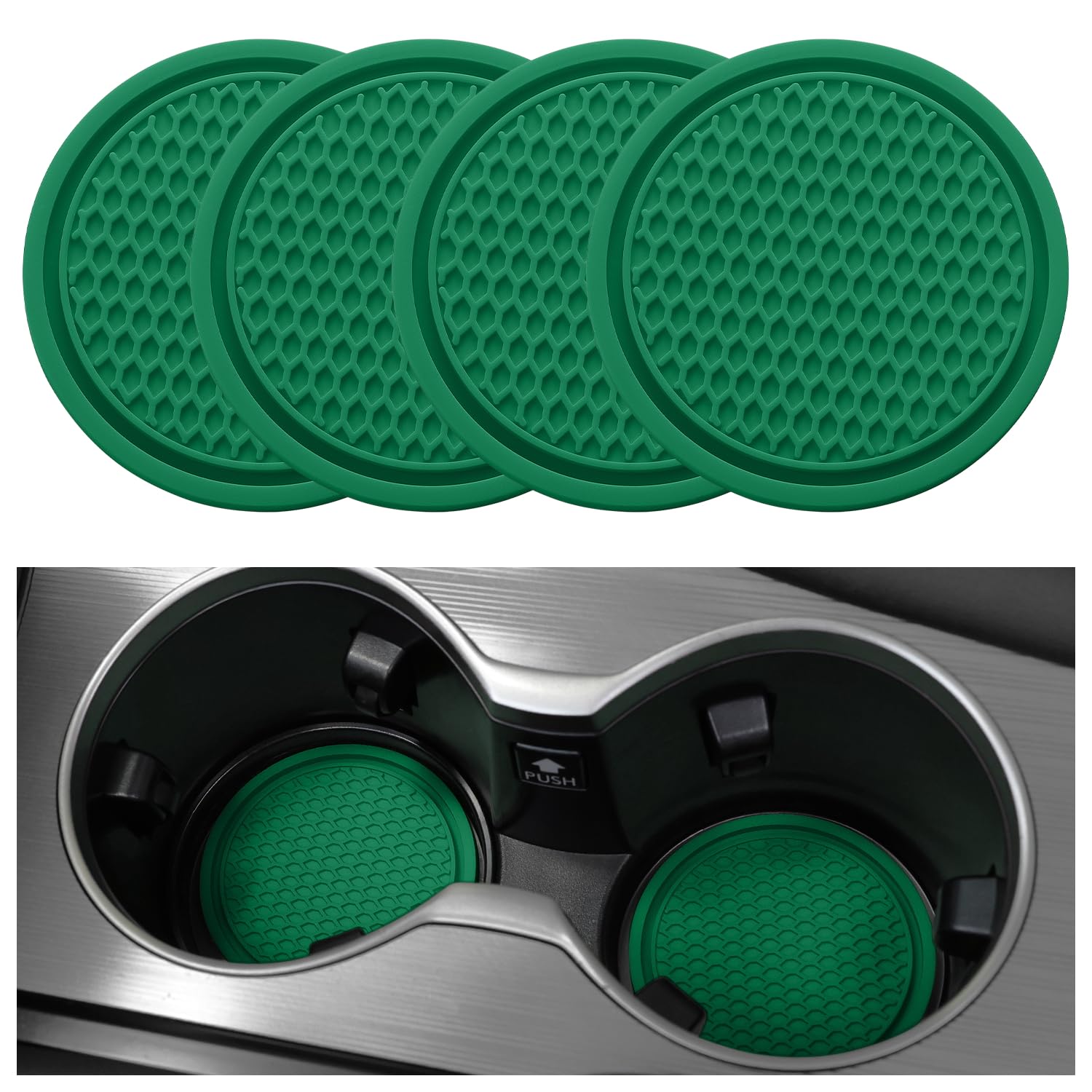 Singaro Car Cup Coaster, 4Pcs Universal Non-Slip Cup Holders Embedded In Ornaments Coaster, Car Interior Accessories, Green