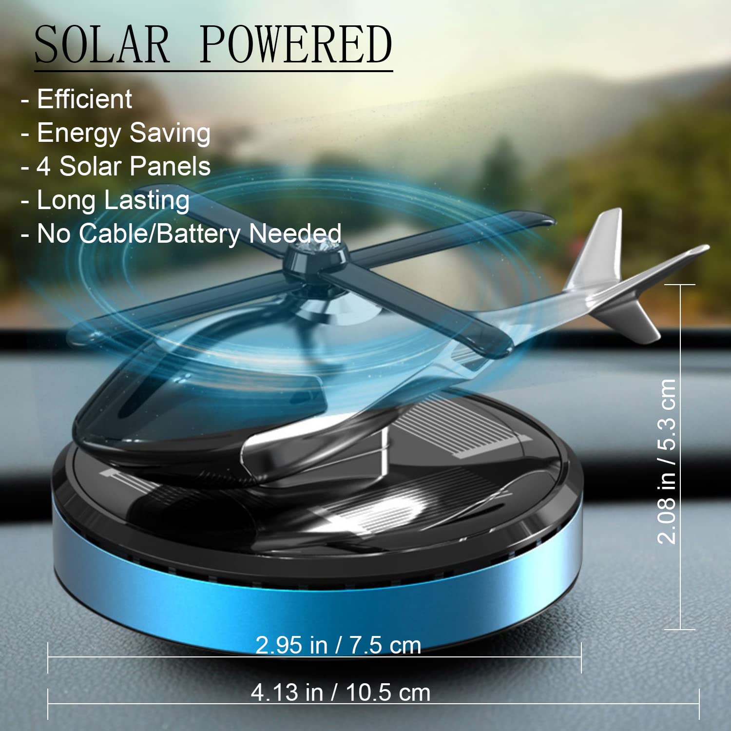 Niceada Car Air Fresheners, Al Alloy Solar Powered Rotating Incense Helicopter Diffuser, Home And Car D  Cor Accessories (Blue)