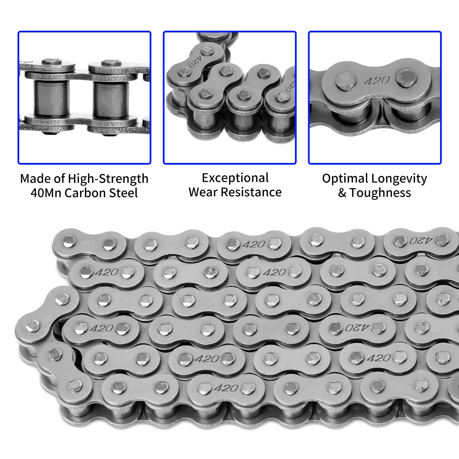 Belleone 420 Roller Dirt Bike Chain 90 Link With Chain Breaker, 420 Rear Drive Chain Fits For 196Cc Cole Man Bt200X Ct200U Ct200