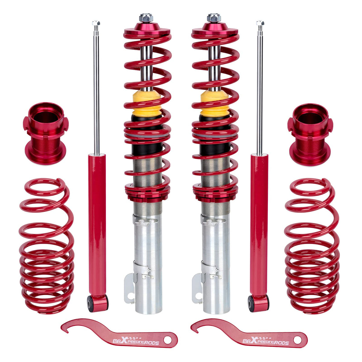 Maxpeedingrods Coilovers For Vw Golf Mk4 1998-2007, For Vw Beetle 1998-2010, For Seat Leon 1999-2006, For Vw Jetta Mk4 1999-2005, Height Adjustable Coilovers Suspension Kit, Lowering Kit Red