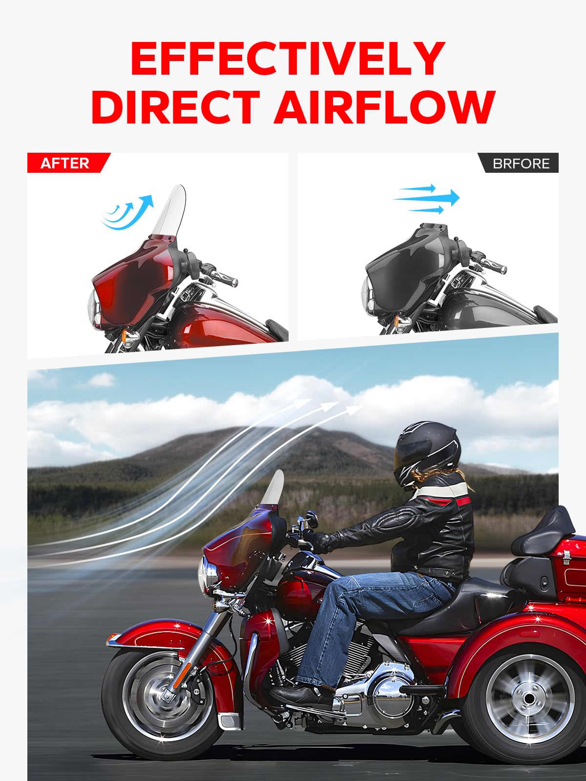 Amazicha Clear 13'' Windshield Round Windscreen Wind Splitter Wind Deflector Compatible for 1996-2013 Harley Davidson Touring El