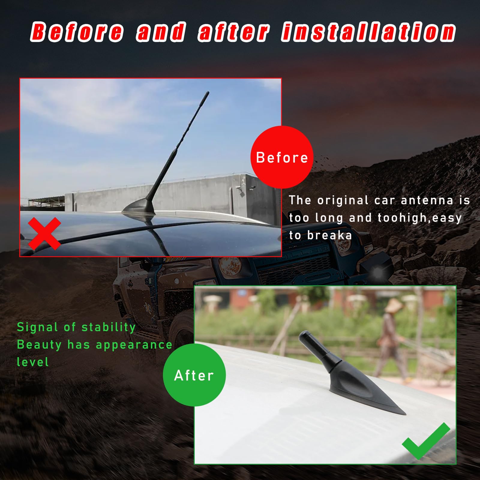 Augeny Car Short Antenna, 1.37'' Carbon Fiber Antenna Replacement With Aluminum Screw, Mini Aerial Auto Stubby Antenna, Universa