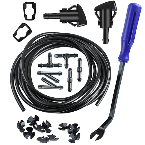 GZZTORES Windshield Washer Nozzles Kit for Chrysler Dodge Ram, 2 Nozzles with Gaskets, 157 Hose & Blue Removal Tool