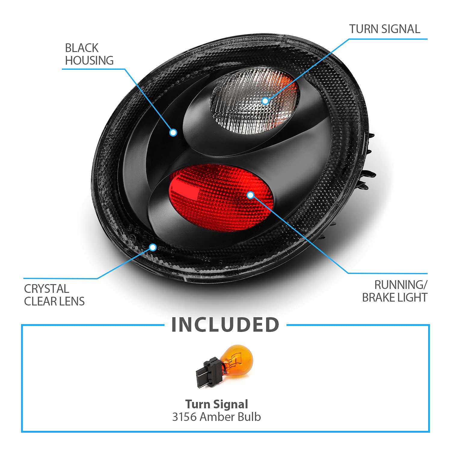 Amerilite Clear Black Altezza Taillights For 1998-2005 Volkswagen Beetle - Passenger And Driver Side