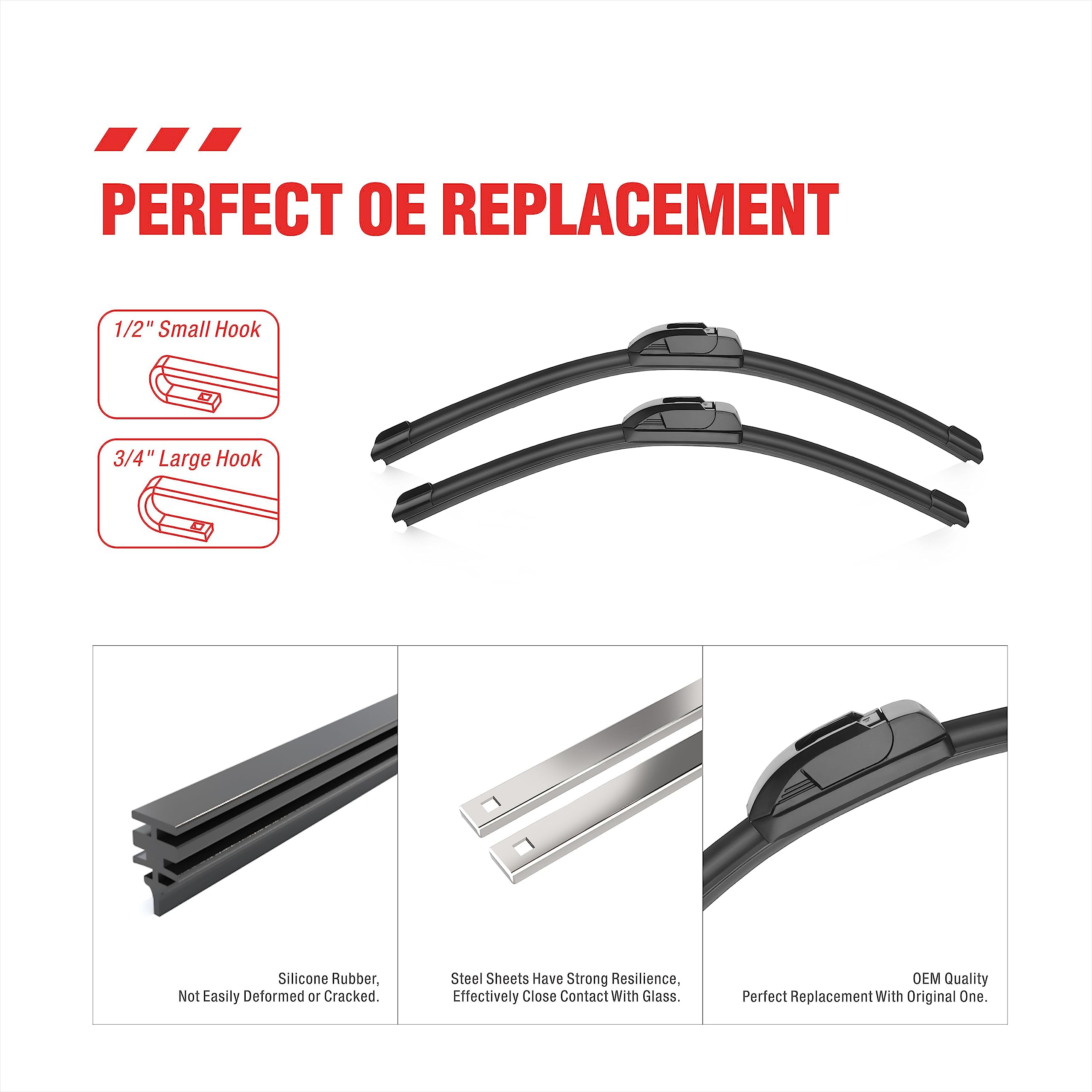 3 Wipers 26''/16''/14'' Silicone Windshield Wiper Blades Replacement For Toyota C-Hr 2021 2020 2019 2018 2017 (Pack Of 3)26Inch