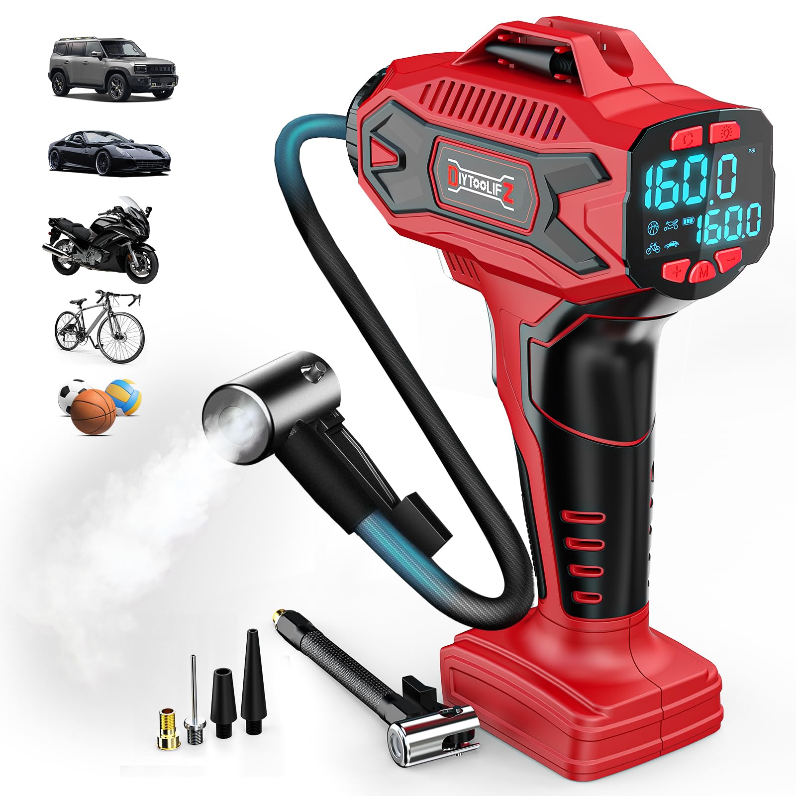 Cordless Tire Inflator Air Compressor For Milwaukee 18V Battery, Portable Handheld Air Pump With Digital Pressure Gauge For Cars