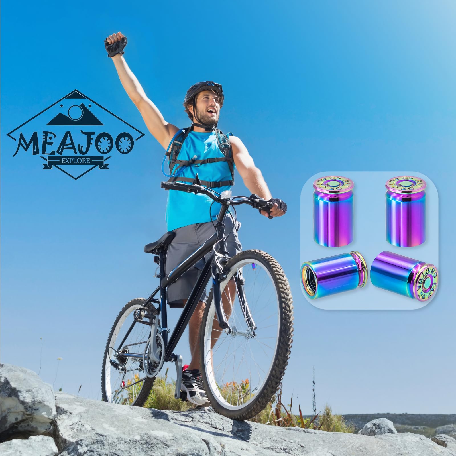 Meajoo 4Pcs Bullet Shell Tire Valve Stem Caps, Aluminum Alloy Car Air Stem Cap, Universal Dustproof Tire Valve Stem Covers For C