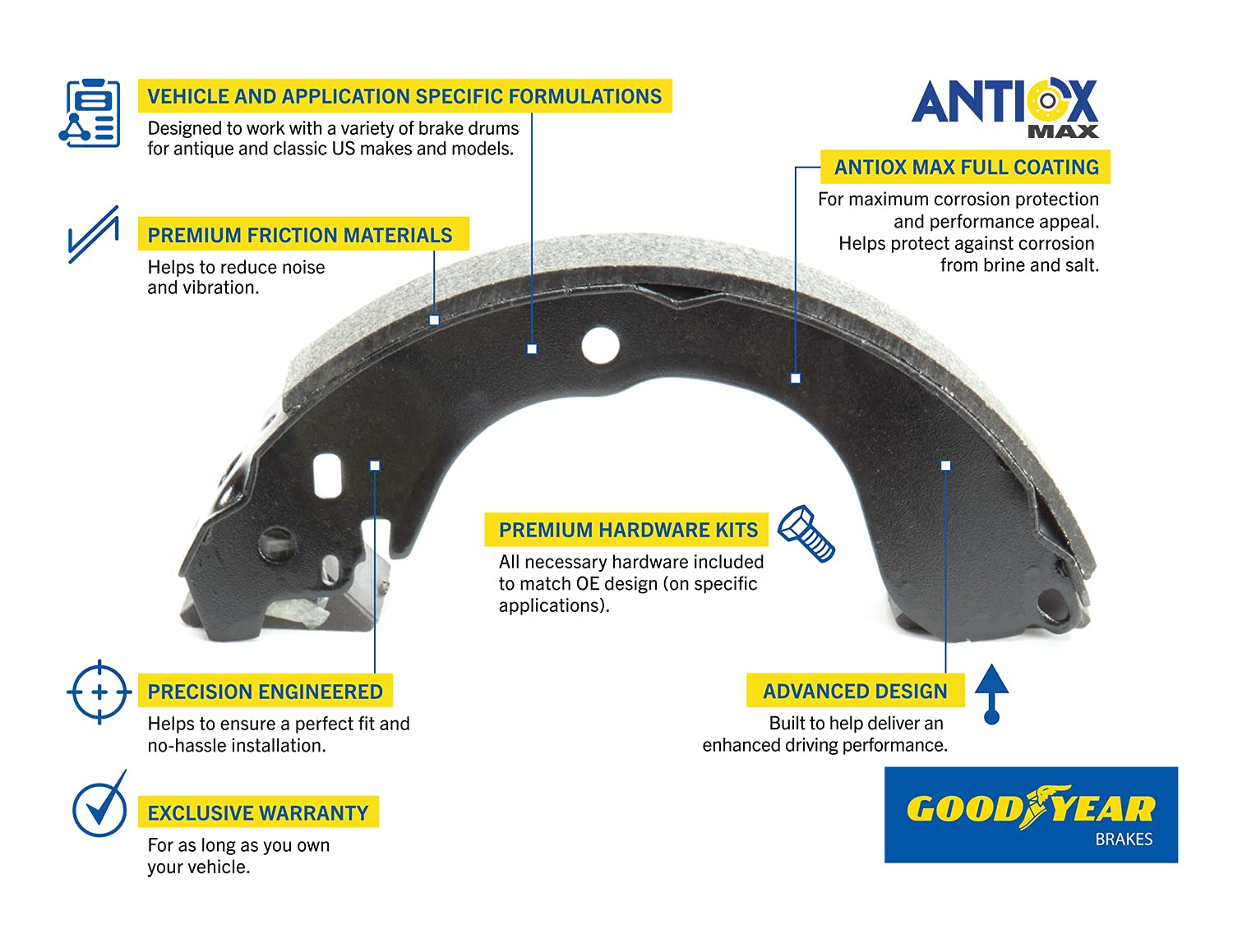 Goodyear Brakes Gys1082 | Premium Parking Brake Shoe Fits Chevrolet Colorado 21-15; Gmc Canyon 21-15