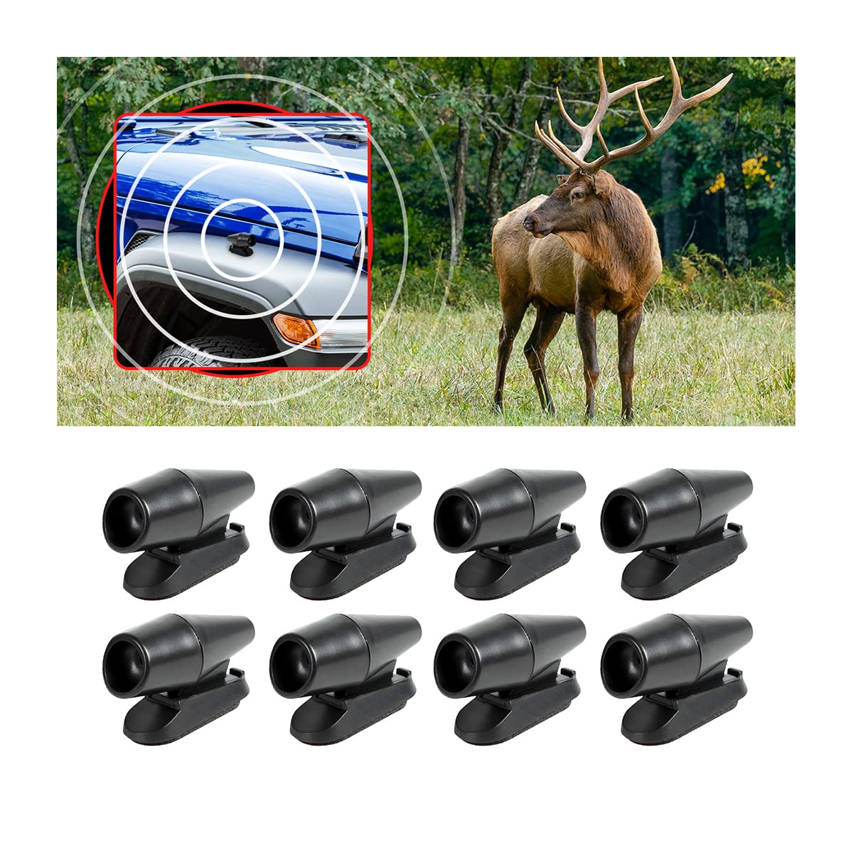 Deer Warning Whistle For Car, Self-Adhesive Animals Alert Warning Device, Save Deer Wildlife Avoids Collisions Repellent Devices, Auto Safety Accessory For Cars Trucks And Motorcycles (Black/8Pcs)