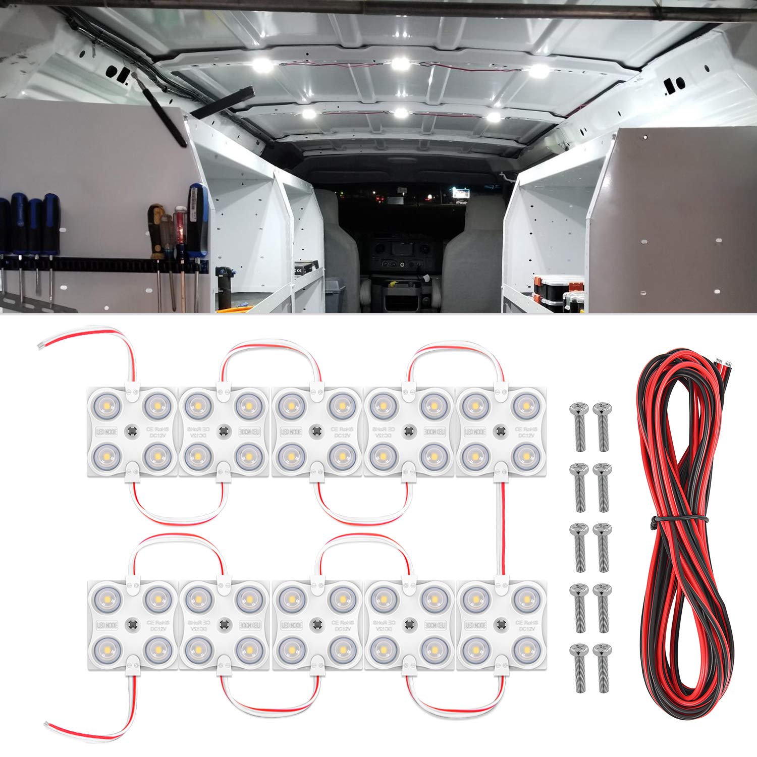 Nilight 40Leds Van Interior Light Kits 12V White Led Ceiling Lighting Kit for Truck RV Boats Caravans Trailers Lorries Ducato Tr
