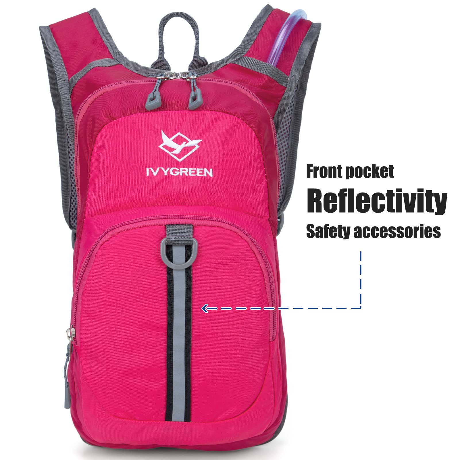 Ivygreen Kids Hydration Backpack, Hiking Backpack For Boys Or Girls With 1.5L Water Bladder (Rose Red)