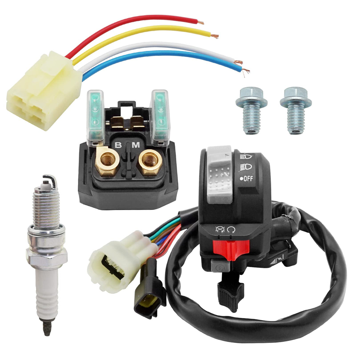 M MATI Start Stop Switch & Starter Solenoid Relay & Plug & Spark for Yamaha YFM Big Bear 250/400 Grizzly 350/400/660 Kodiak 400/