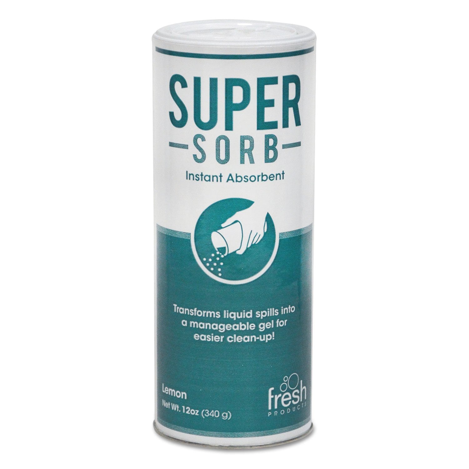 SuperSorb Liquid Spill Absorbent, Powder, LemonScent, 12 oz. Shaker Can, 6/Box