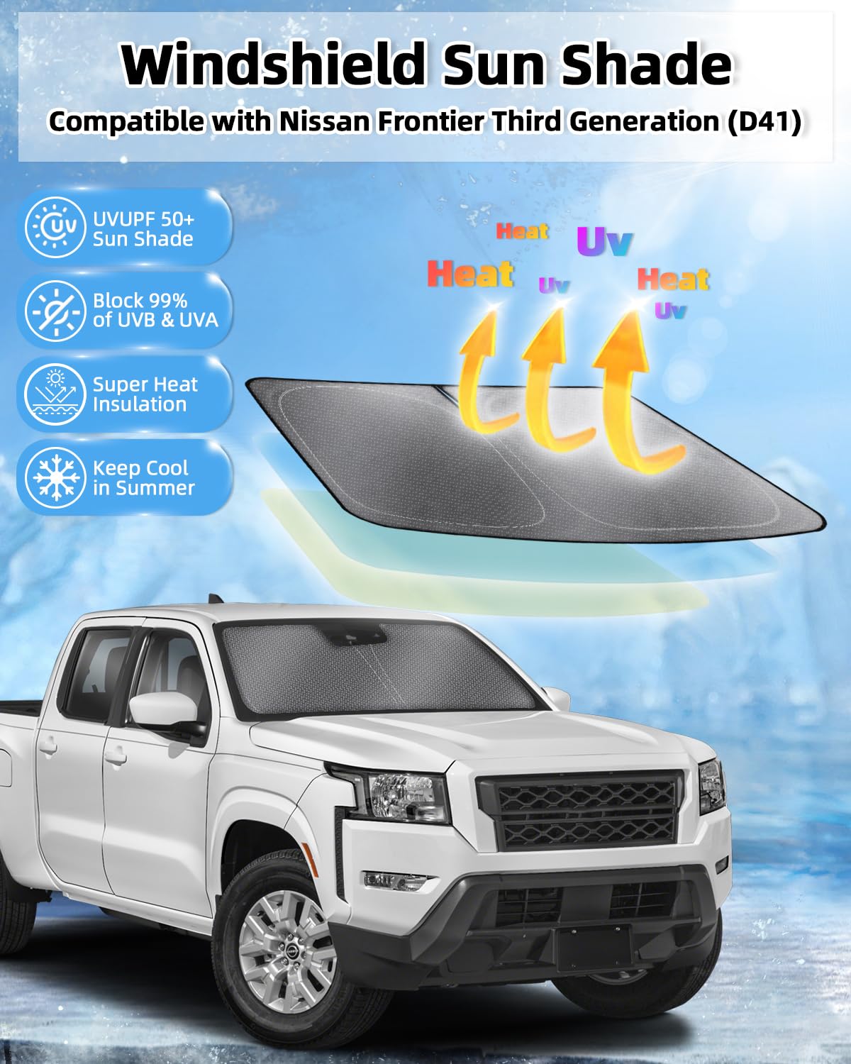 Mixsuper Liner Windshield Sun Shade For Nissan Frontier 2022-2025 Windshield Sunshades For Frontier Accessories Foldable Sun Vis
