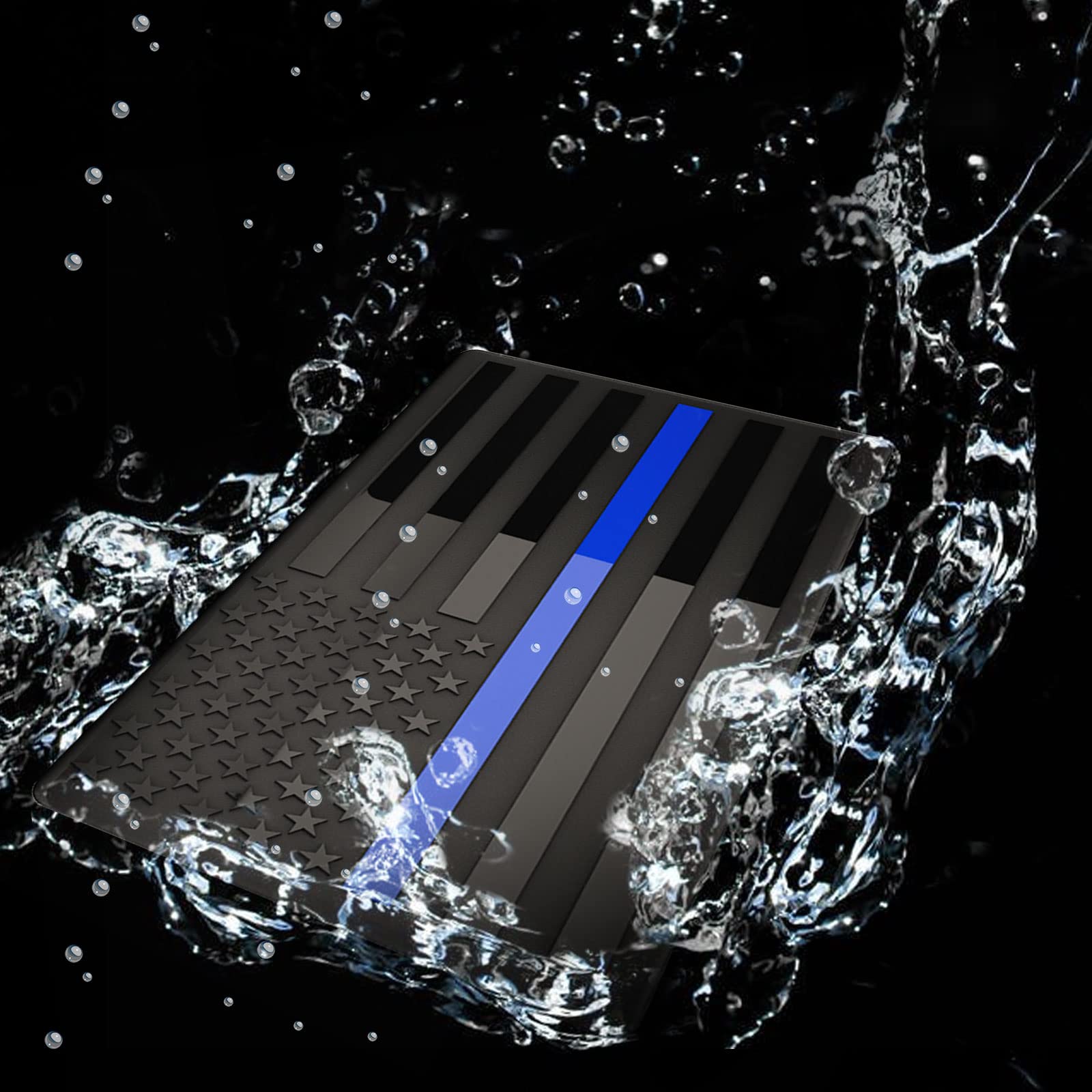 20 Pack Embossed 3D Metal Thin Blue Line All Black American Flag Emblem Decal Stickers, Matte Black 5'' X 3'' Patriotic Usa Us F