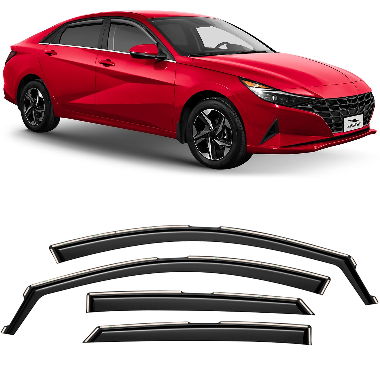 Voron Glass In-Channel Extra Durable Rain Guards For Hyundai Elantra 2021-2025, Window Deflectors, Vent Window Visors, 4 Pieces