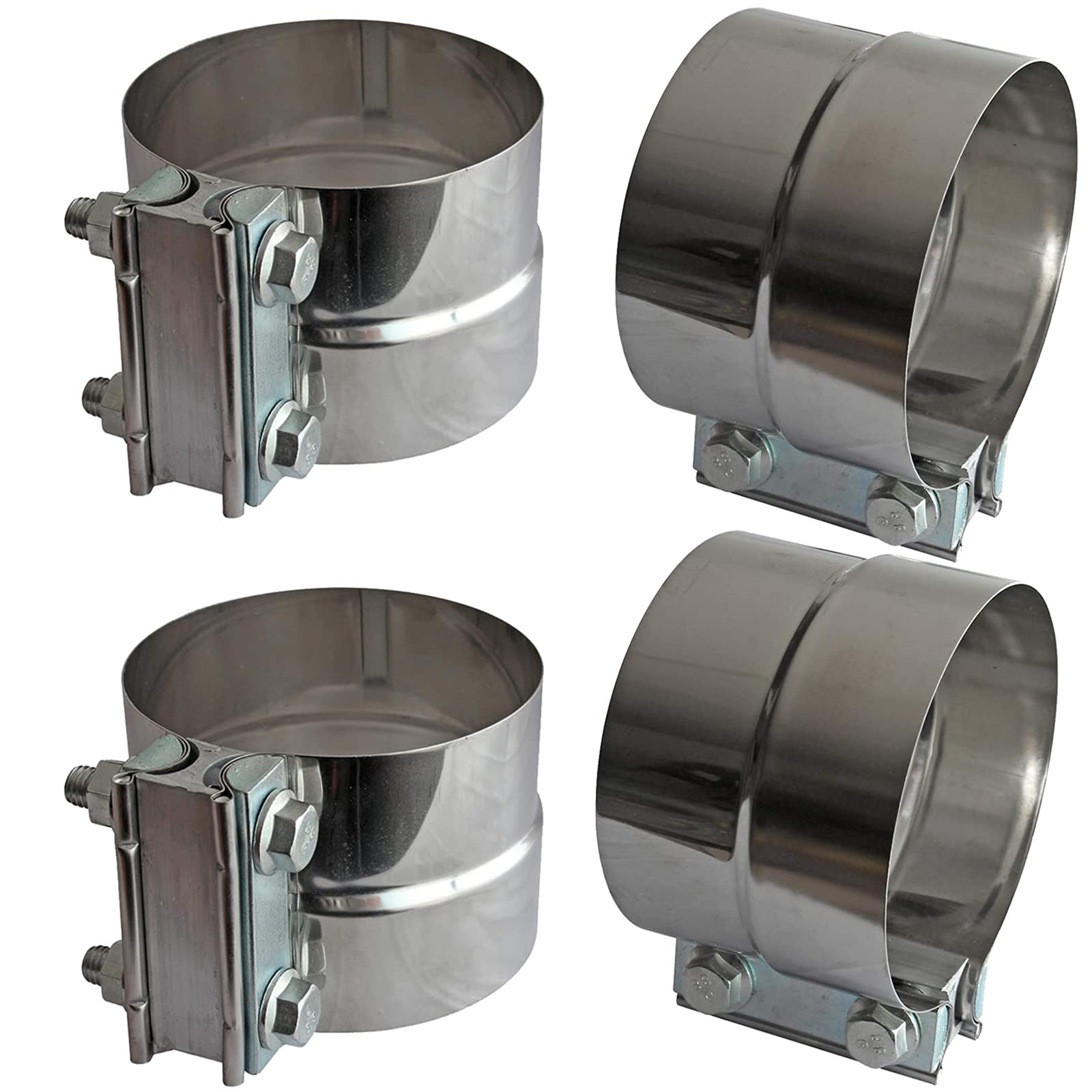 Exhaust Clamps Band Clamp 5 Lap Joint - Stainless Steel Lap Joint Exhaust Band Clamp With 1 Block 4Pcs For 5 Od To 5 Id Exhaust Pipe, Muffler, Elbow And Exhaust Tubing Connection(4 Pack)