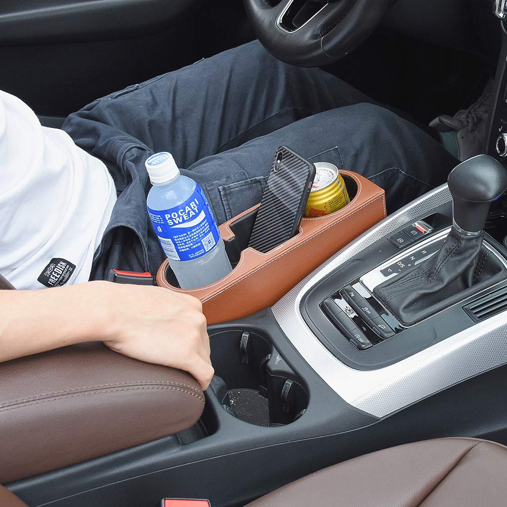 Atmomo Brown Multifunctional Car Cup Holder Car Seat Organizer Gap Filler Bottle Phone Storage Organizer