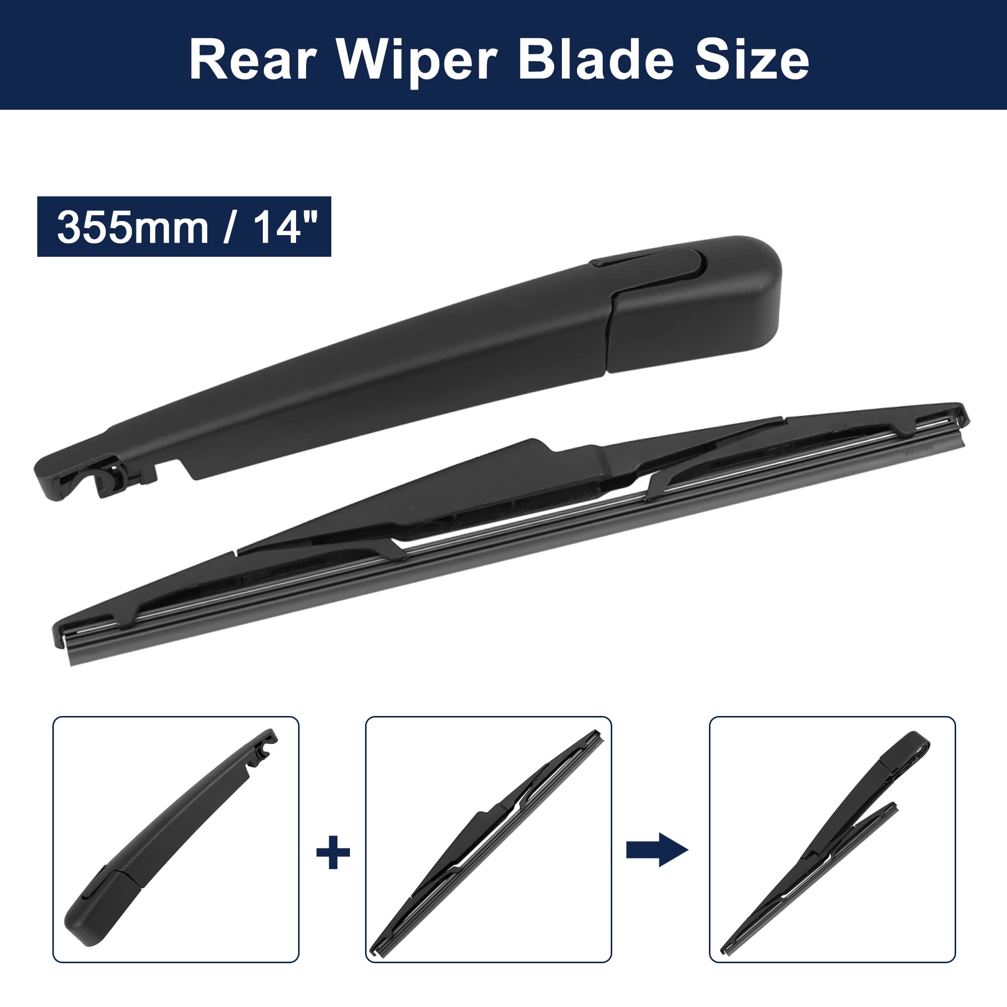 X Autohaux Rear Windshield Wiper Blade Arm Set For Kia Carens 13-19 For Kia Sportage 16-22 For Hyundai I10 13-22