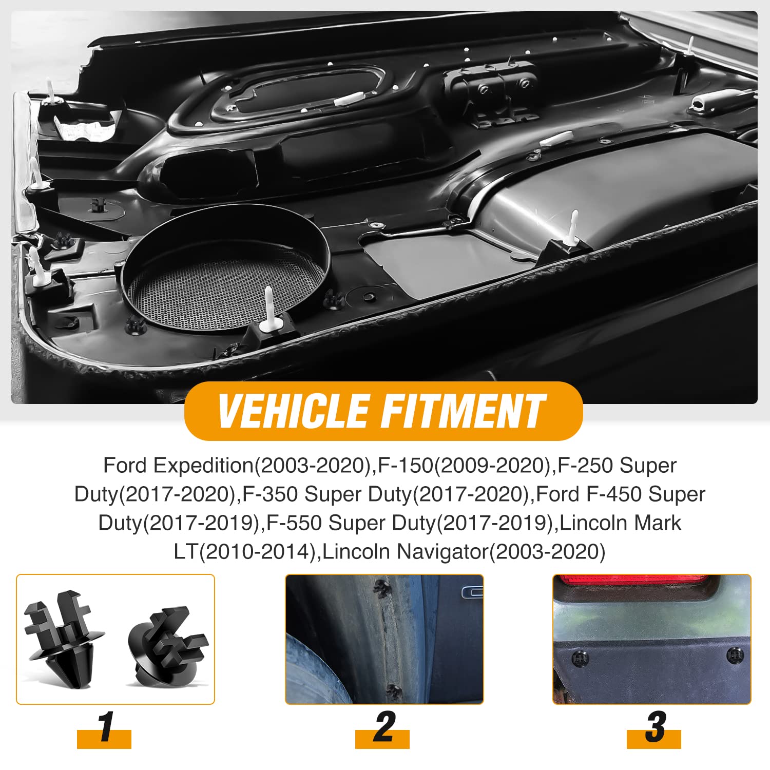 Gooacc 25Pcs Radiator Shroud Grille Retainer Clips Compatible With Ford Expedition, F-150, F-250 F-350 F-450 F-550 Super Duty, L