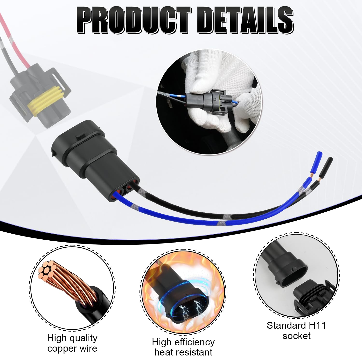 Ibrightstar H11 H9 H8 880 881 Male Nylon Adapter Wiring Harness Sockets Wire For Headlights Or Fog Lights
