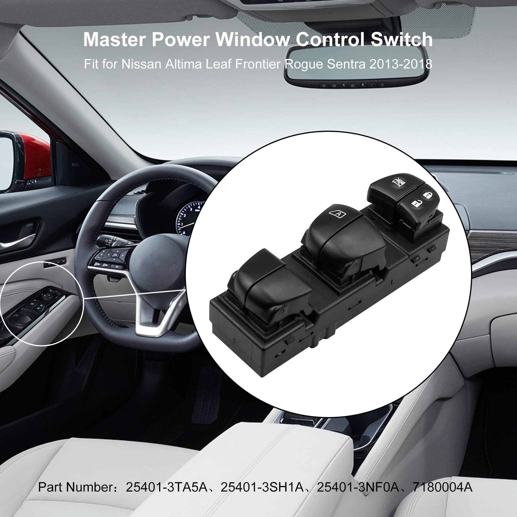 Master Power Window Control Switch Fit For Nissan Pathfinder Altima Leaf Juke Frontier Tiida Rogue Sentra 2013-2019, 25401-3Ta5A
