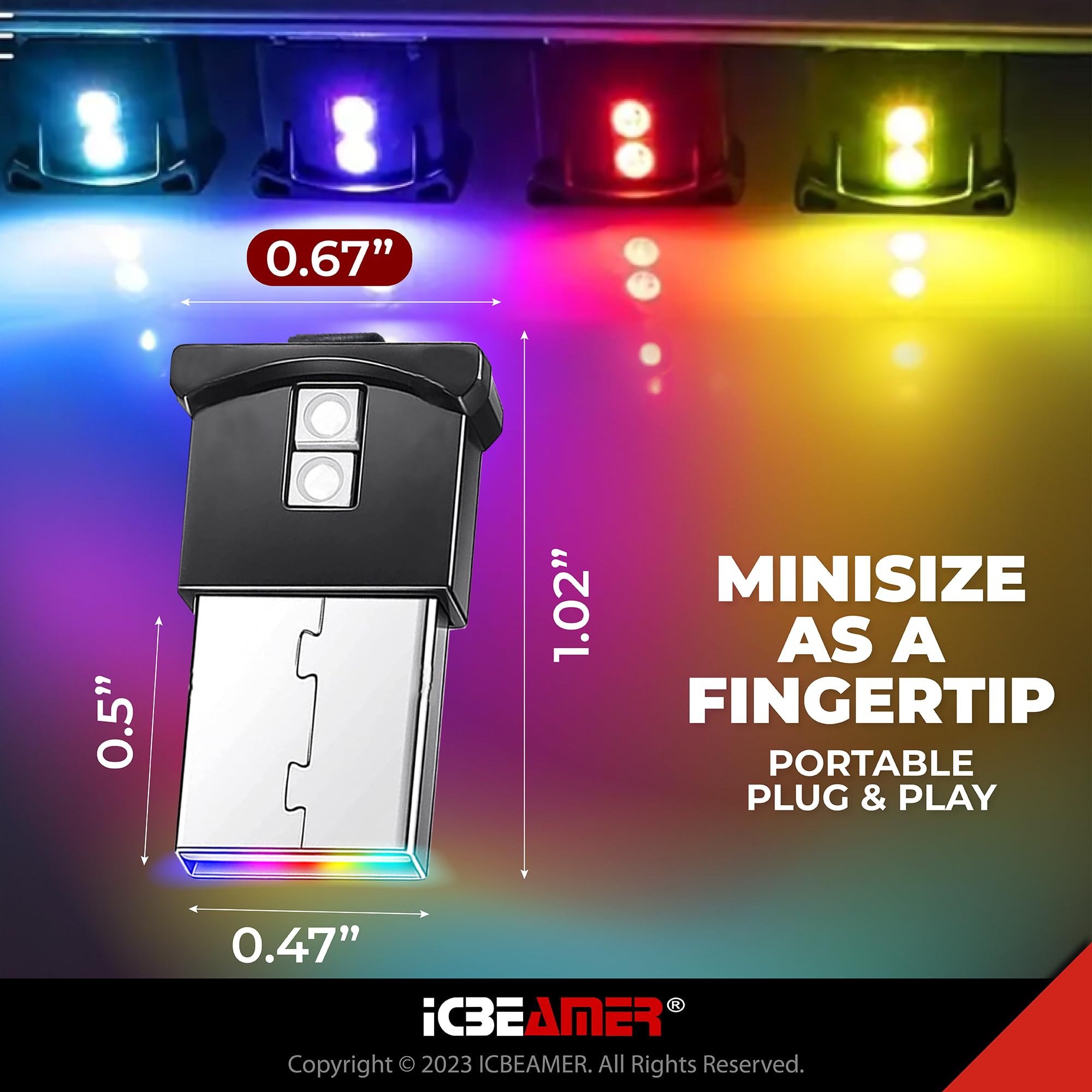 Icbeamer Smart Usb Color: Red | Auto Led Interface Plug-In Miniature Night Light Led For Automotive Car, Van, Pickup, Truck, Int