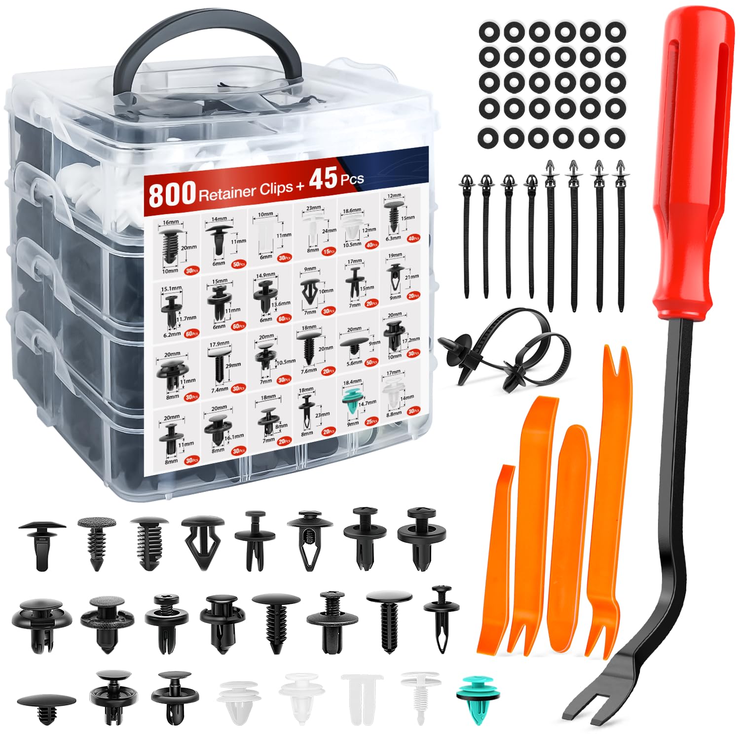 Nilight 845Pcs Car Push Retainer Clips Auto Fasteners Assortment 24 Most Popular Sizes Nylon Bumper Fender Rivets With 10 Cable