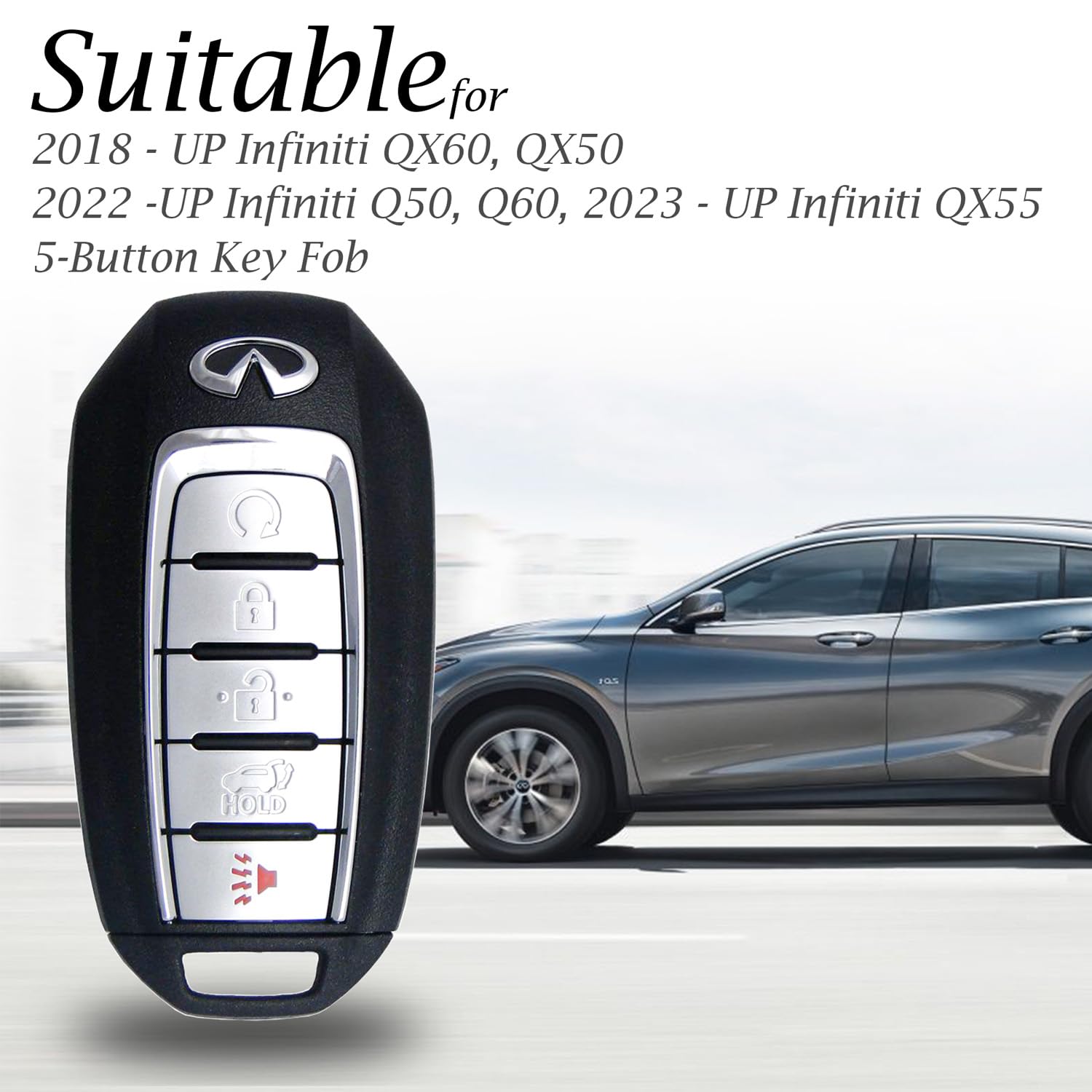 Vitodeco Leather Smart Key Fob Case Cover Protector Compatible for 2018 - 2025 Infiniti QX60, QX50, 2022 - 2023 Infiniti Q50, Q60, 2023-2025 Infiniti QX55 (5-Button, Brown)