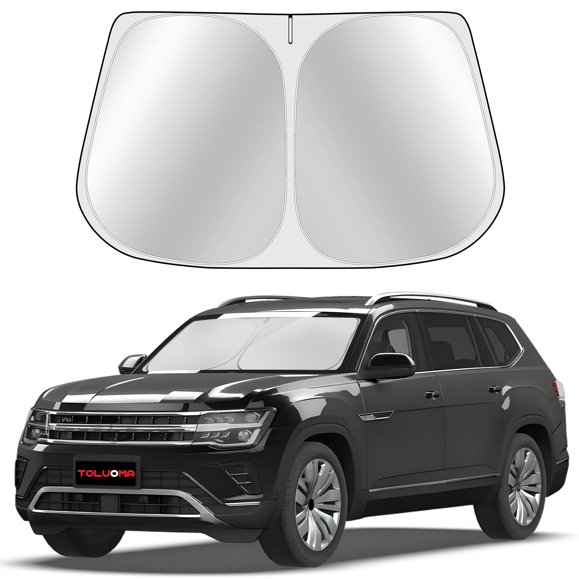 Toluoma Custom Fit Windshield Sun Shade For Atlas 2018-2025 - Full Coverage, 210T Reflective Fabric, Double-Layer Design - Block
