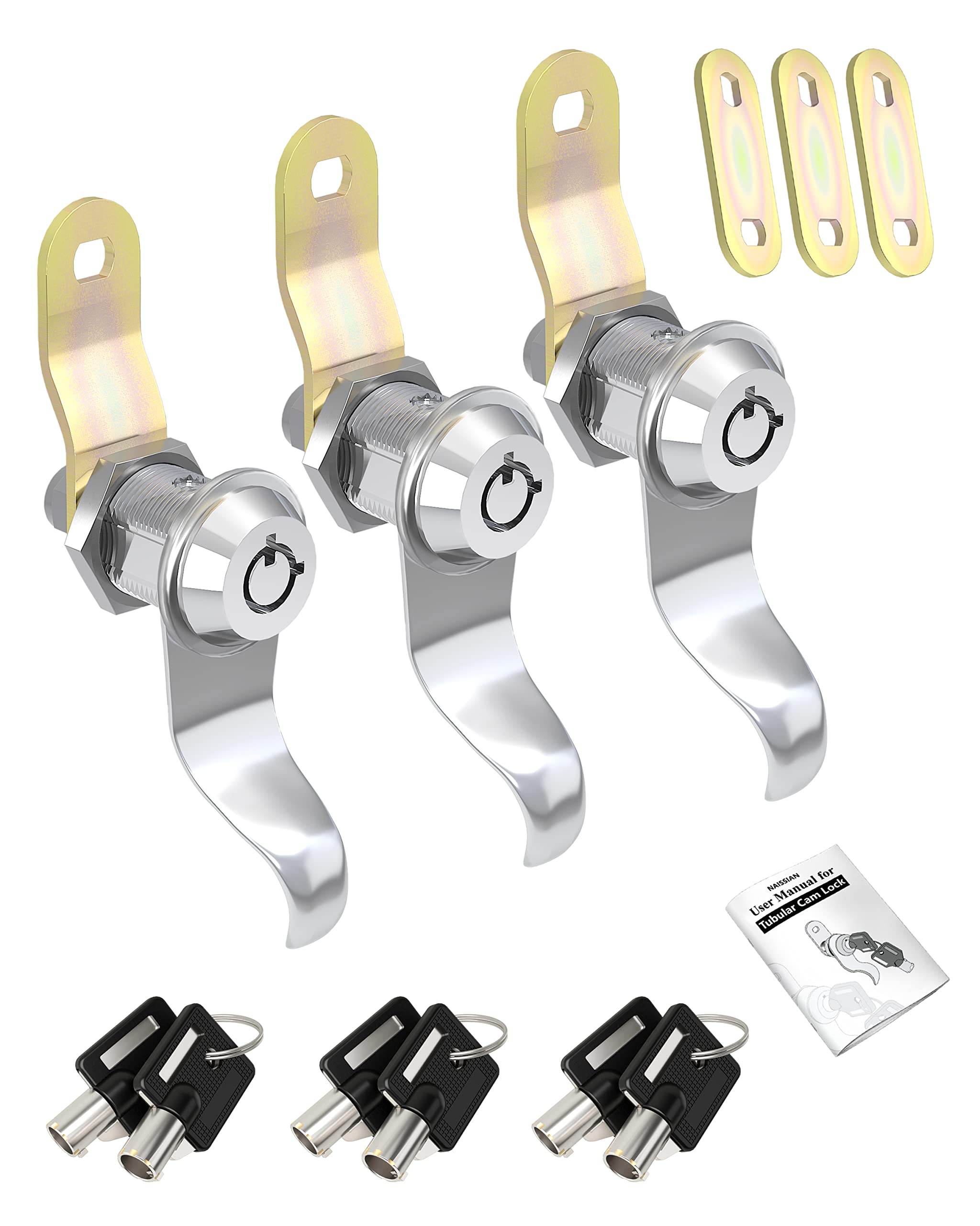 Naissian Rv Locks For Storage Door 7/8 Inch, Rv Compartment Locks Cam Locks For Camper Travel Trailer Cabinet With Keys 7/8, Pack Of 3 Locks With 6 Keyed Alike With Manual
