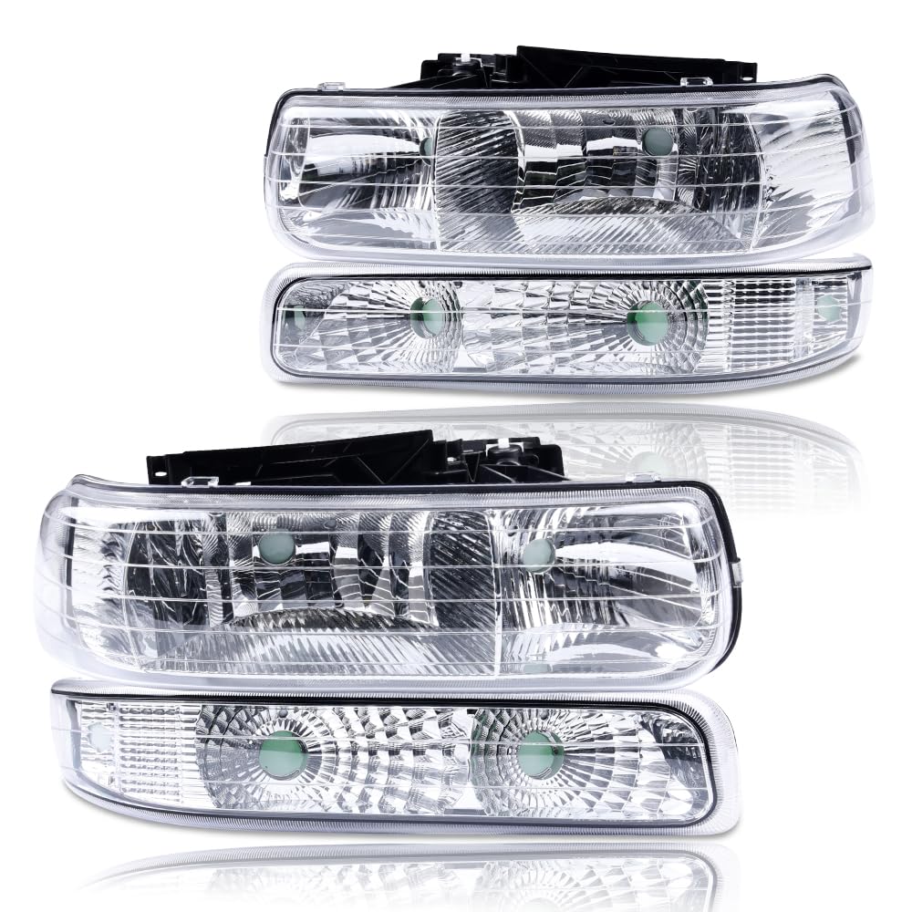 Pit66 Headlight Assembly Compatible With Chevy Silverado 1500 2500 99-02/Fit Silverado 1500Hd 2500Hd 3500 01-02/Fit Tahoe Suburb