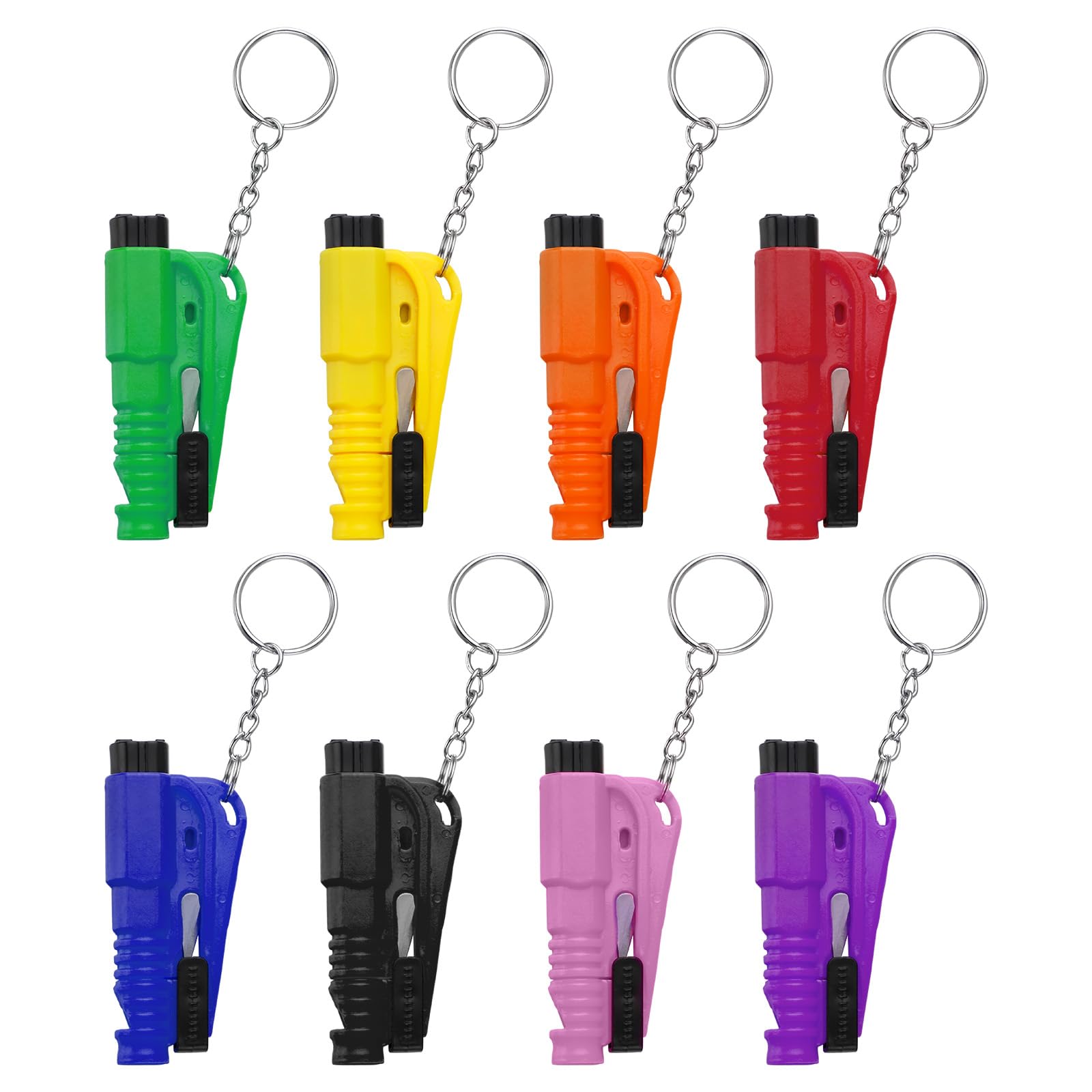 PIFOOG Pack of 8 Window Breaker Seatbelt Cutter Keychain 3-in-1 Car Escape Tool Mini Glass Breaker Seat Belt Cutters Survival Wh