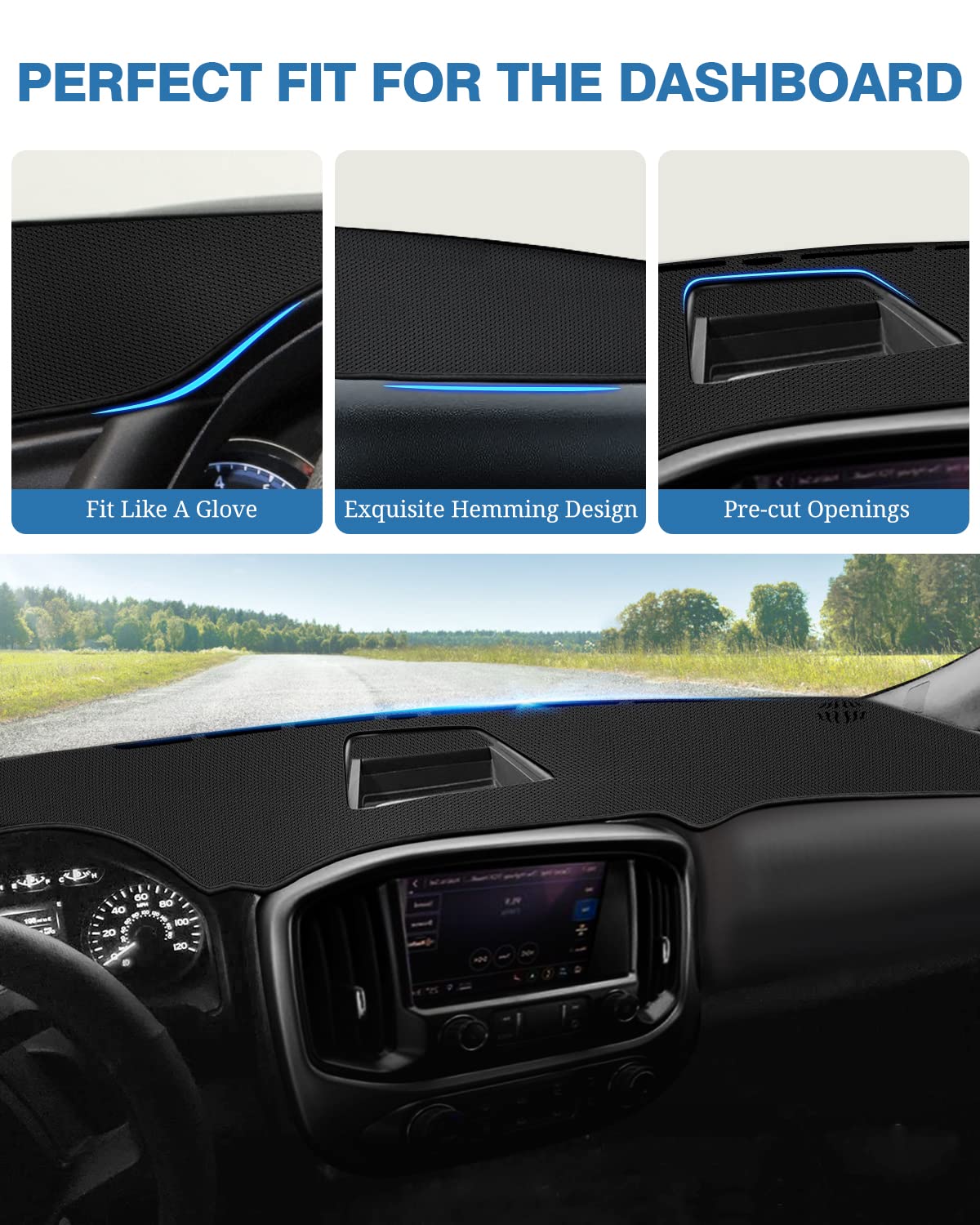 Fiilines Dash Cover Compatible With Chevrolet Colorado 2015-2022 Dashboard Mat Cover Sunshade Nonslip Mesh Protector No Glare