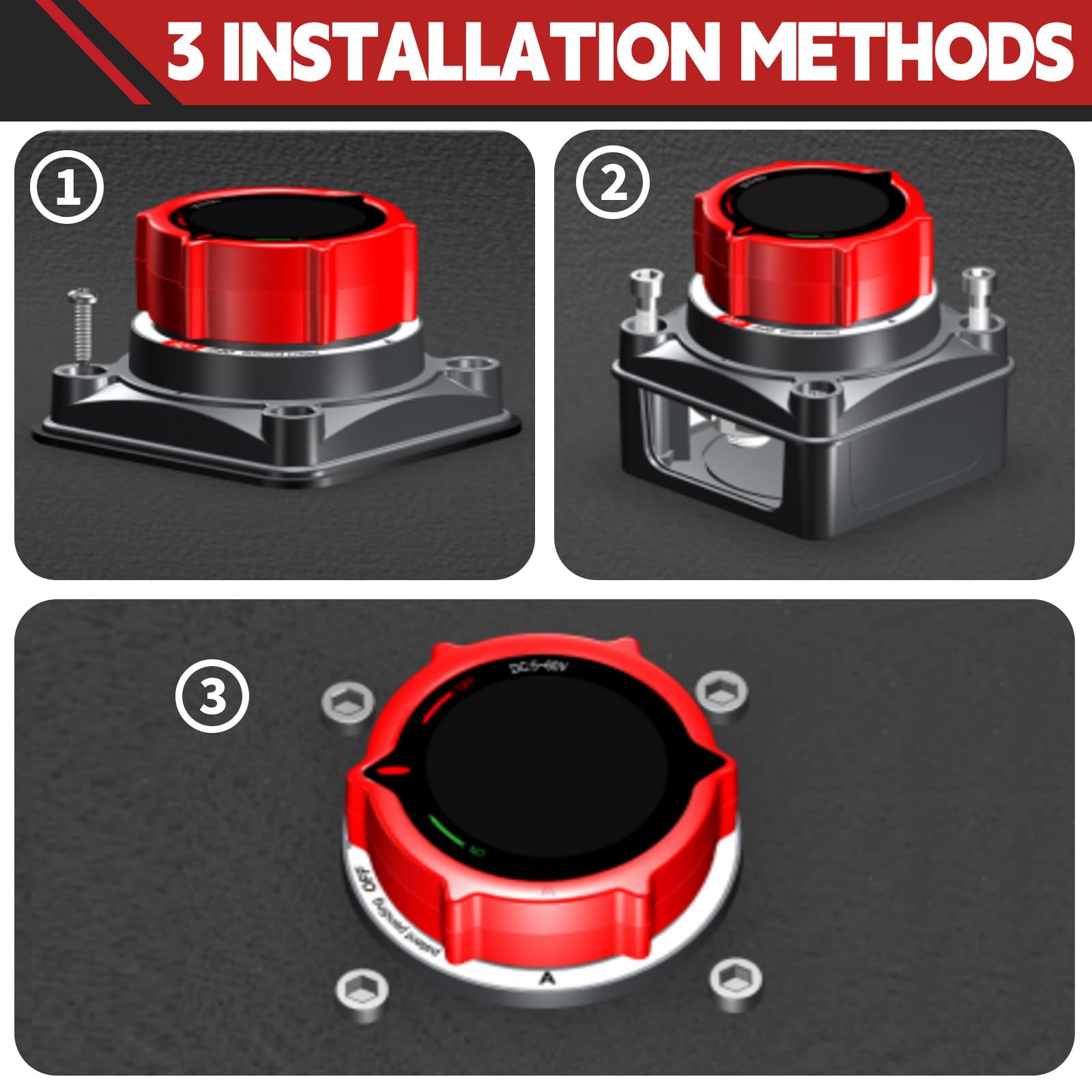 Awblin Upgrade Battery Disconnect Switch With Voltmeter, Dc 5-60V Master Isolator Cut/Shut Off Switch For Marine Boat Car Truck