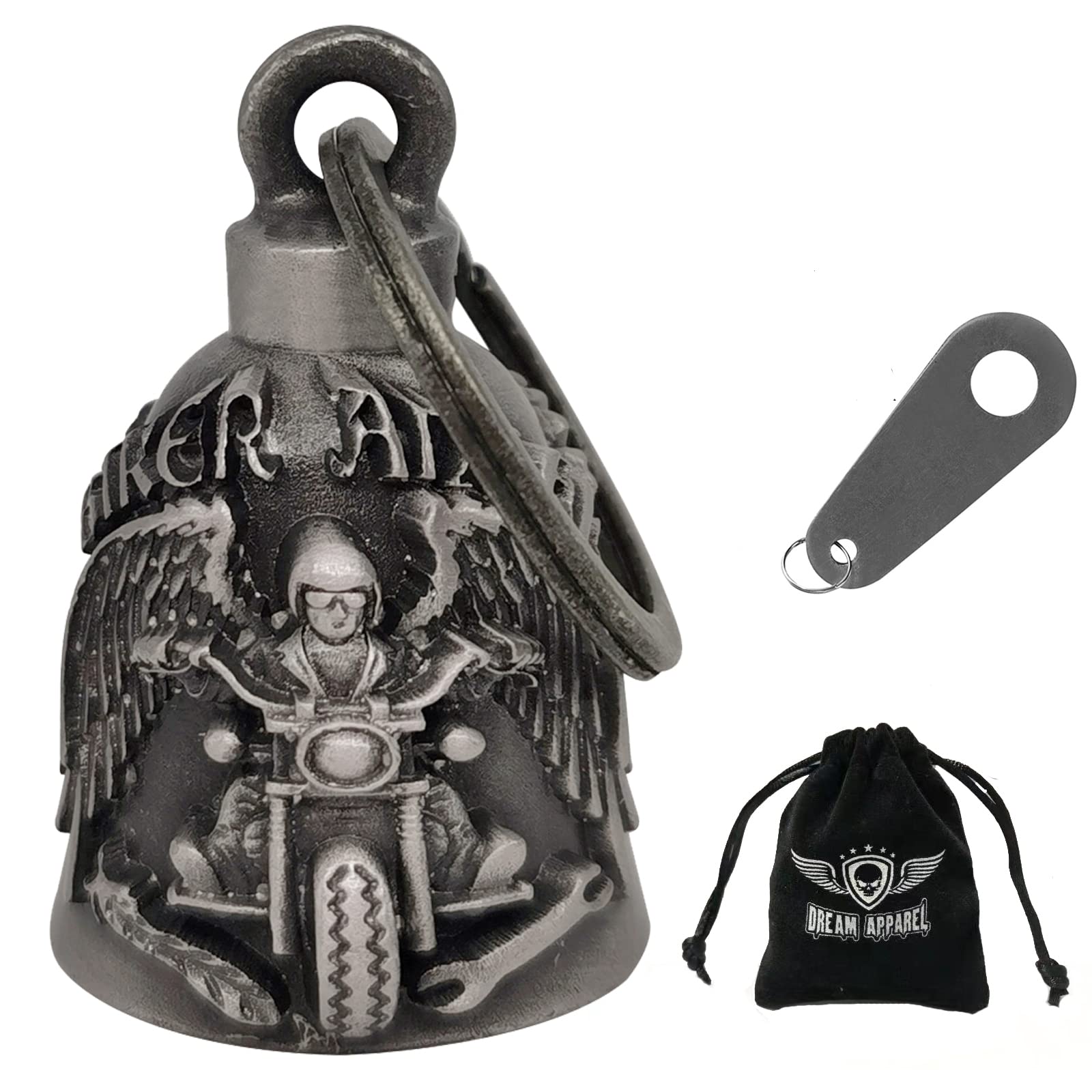Dream Apparel Motorcycle ride bell for bikers,heavy spirit bells accessory and key chain for luck (DBL6-L Biker Angel)