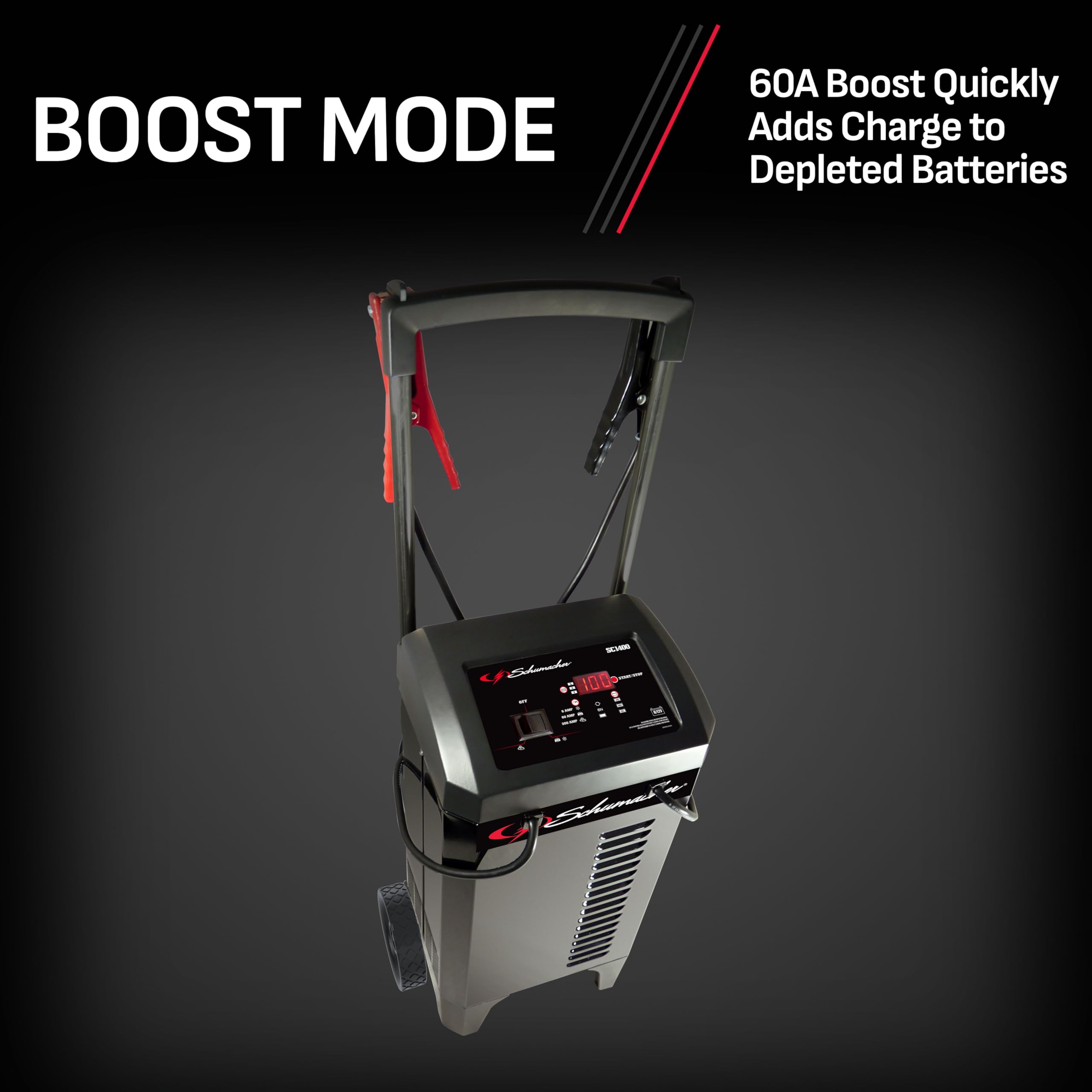 Schumacher Electric Wheeled Battery Charger And Engine Starter, Sc1400, 4-In-1, Fully Automatic, 300 Cranking Amps, 60 Amp Boost