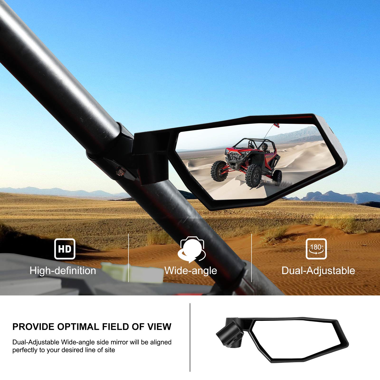 Kiwi Master Rear View Mirror Compatible With 2024 Polaris Rzr Xp 1000, 2020-2024 Rzr Pro Xp, Pro R, Turbo R, Rzr Trail/S Accessories Center Rearview Racing Convex Mirrors # 2883763