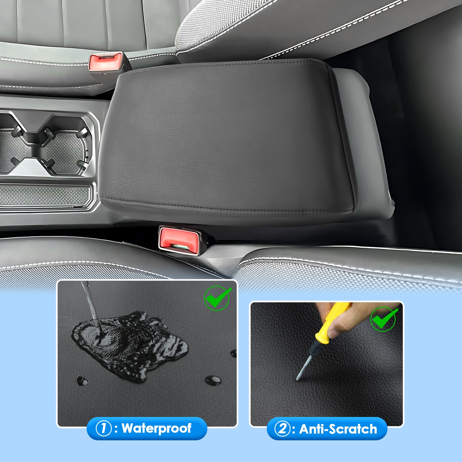 Coleya Waterproof Leather Center Console Cover for 2018-2024 VW Tiguan S/SE/SEL R-Line, Comfy Armrest Protector, Black