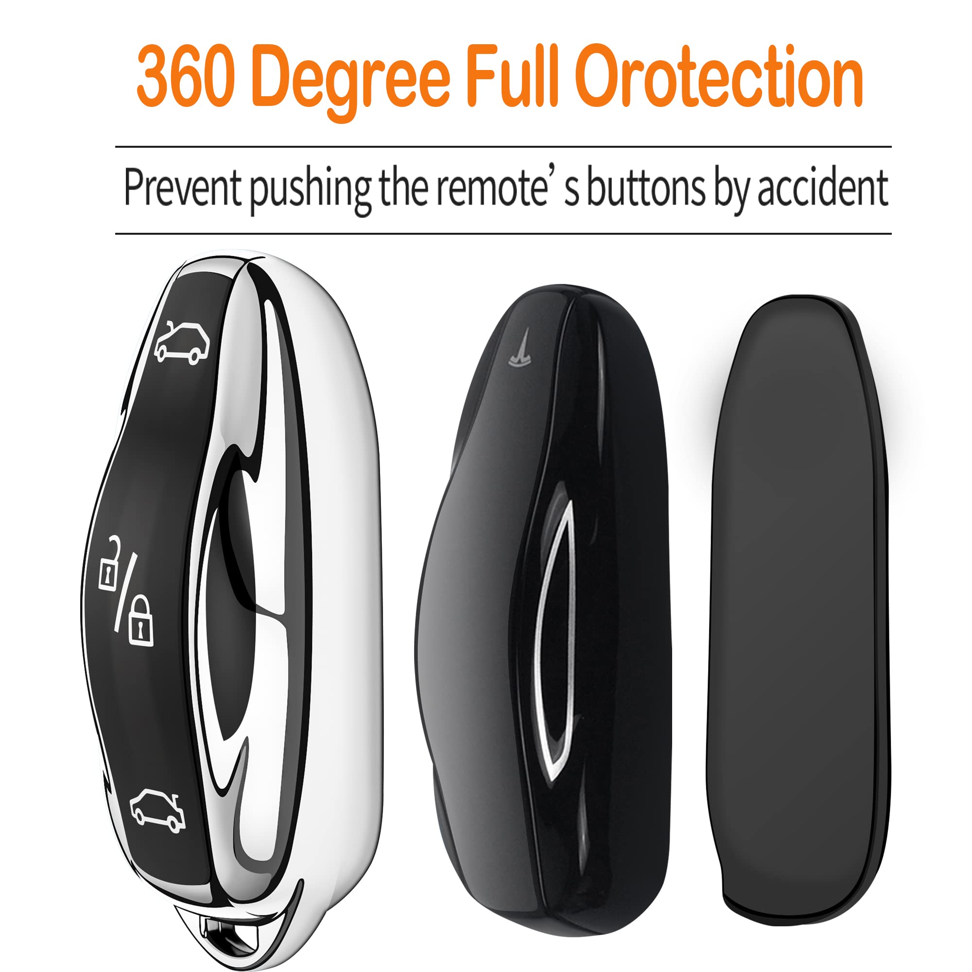 Sindeda Premium Key Cases for Tesla Model S 3 Y Ultra-Thin and Ultra-Light Key Fob Cover Waterproof Keychain (Silver)