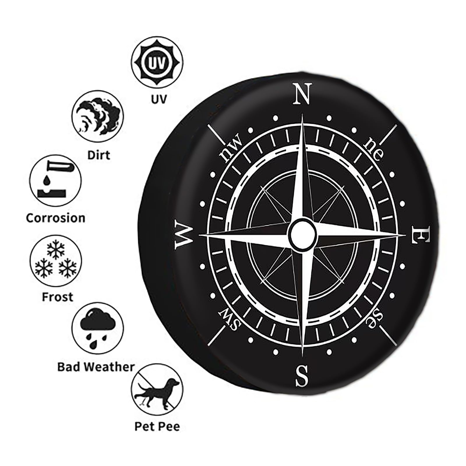 Compass Rose Spare Tire Cover with Backup Camera Hole Leather Wheel Covers for Wrangler JL