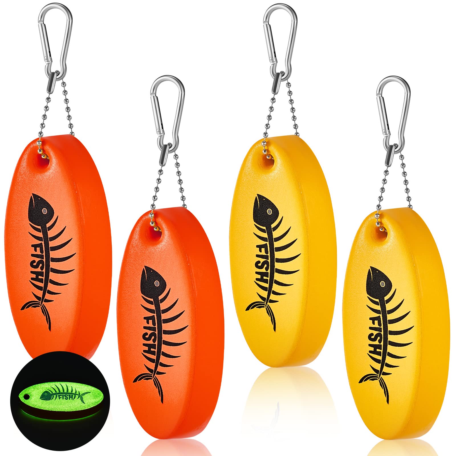Yaomiao 4 Pcs Floating Keychain Oval Shaped Foam Floating Key Ring Glow in The Dark Foam Float Key Chain for Golf Cart Boating F
